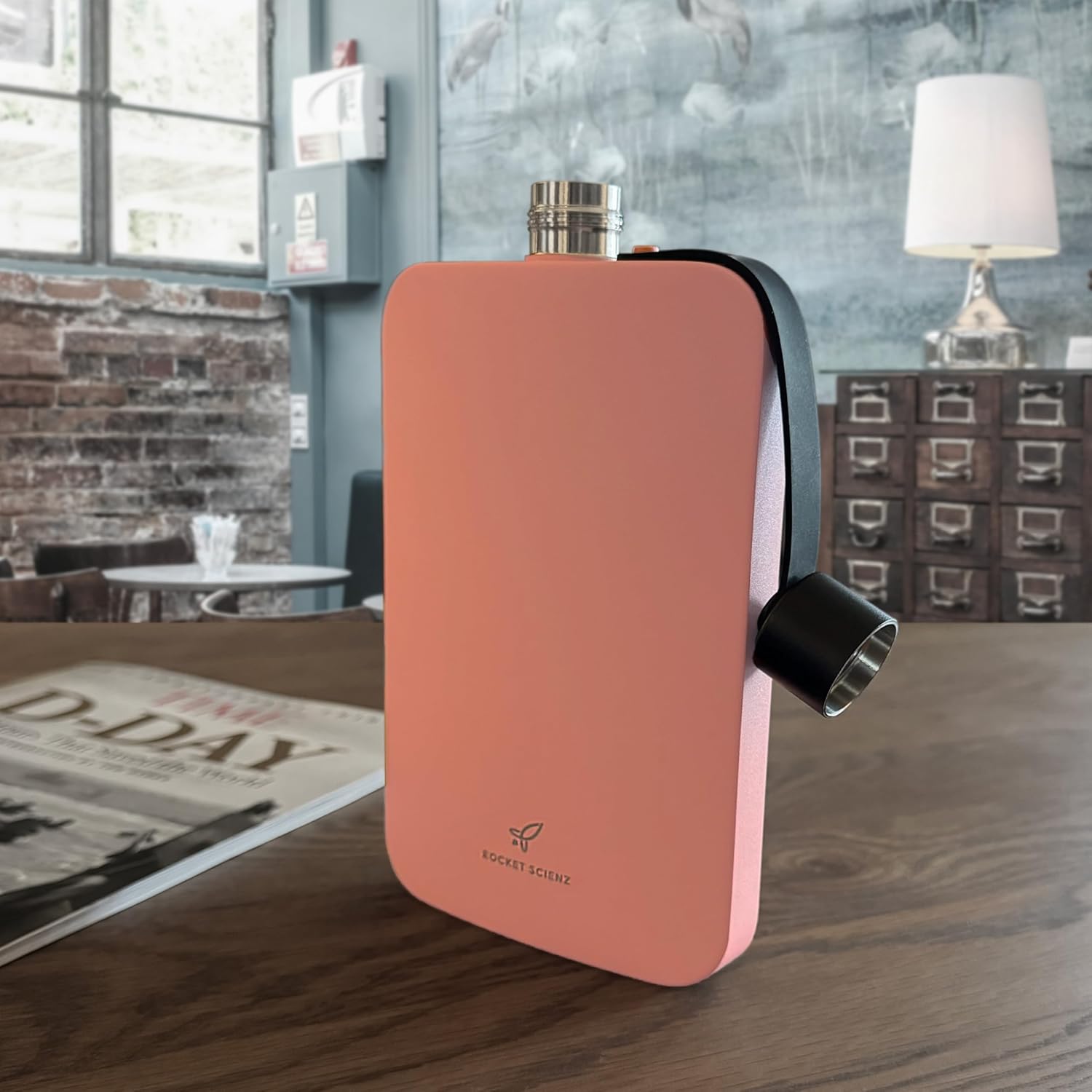 Flat Water Bottle | Stainless Steel 17oz Flask | Minimalistic Design for Easy Portability | BPA-Free, Leak-Proof | Perfect for Travel, Gym, and Everyday Use (Pink Salmon)