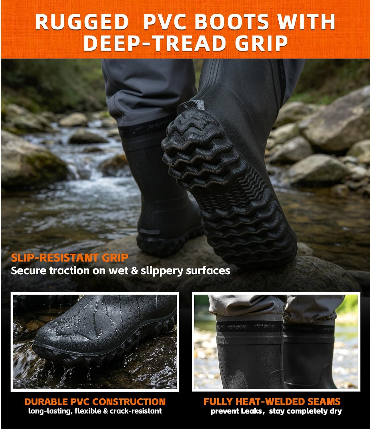 High Strength Nylon PVC Waterproof Fishing Chest Waders with Bootfoot