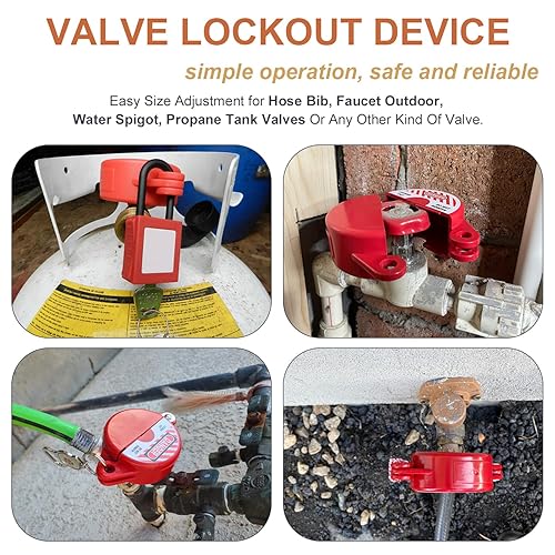 Miniatura 4 de Bloqueo de válvula de compuerta y candado de seguridad, 2 juegos, cerradura de manguera para grifo al aire libregrifo de aguatanque de propano,