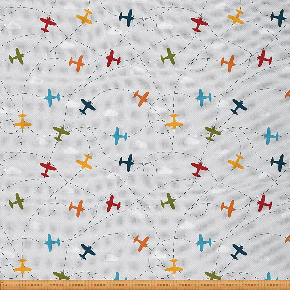 Colorful Aircraft Fabric by The Yard Airplane Airline Route Map Destination Theme Upholstery Fabric for Home DIY Projects Dotted Lines Decorative Waterproof Fabric 3 Yards,(L276*W150cm)