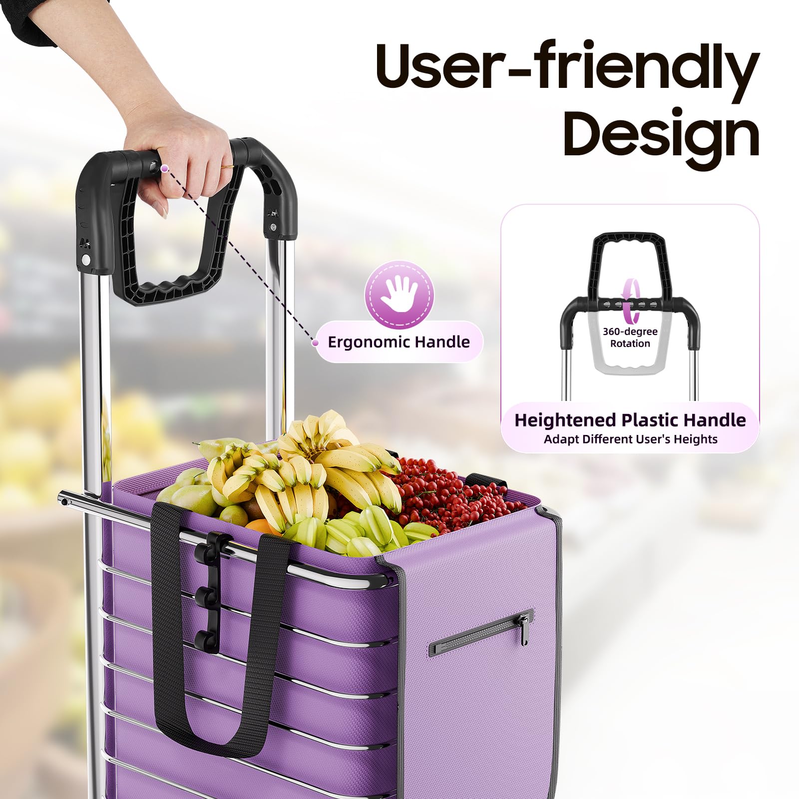 Carro de la compra plegable de aluminio 40 kg – Carro de la compra plegable con bolsa impermeable – Carro de la compra para escaleras con capacidad de carga de 88 libras – 35 L, ruedas, ganchos