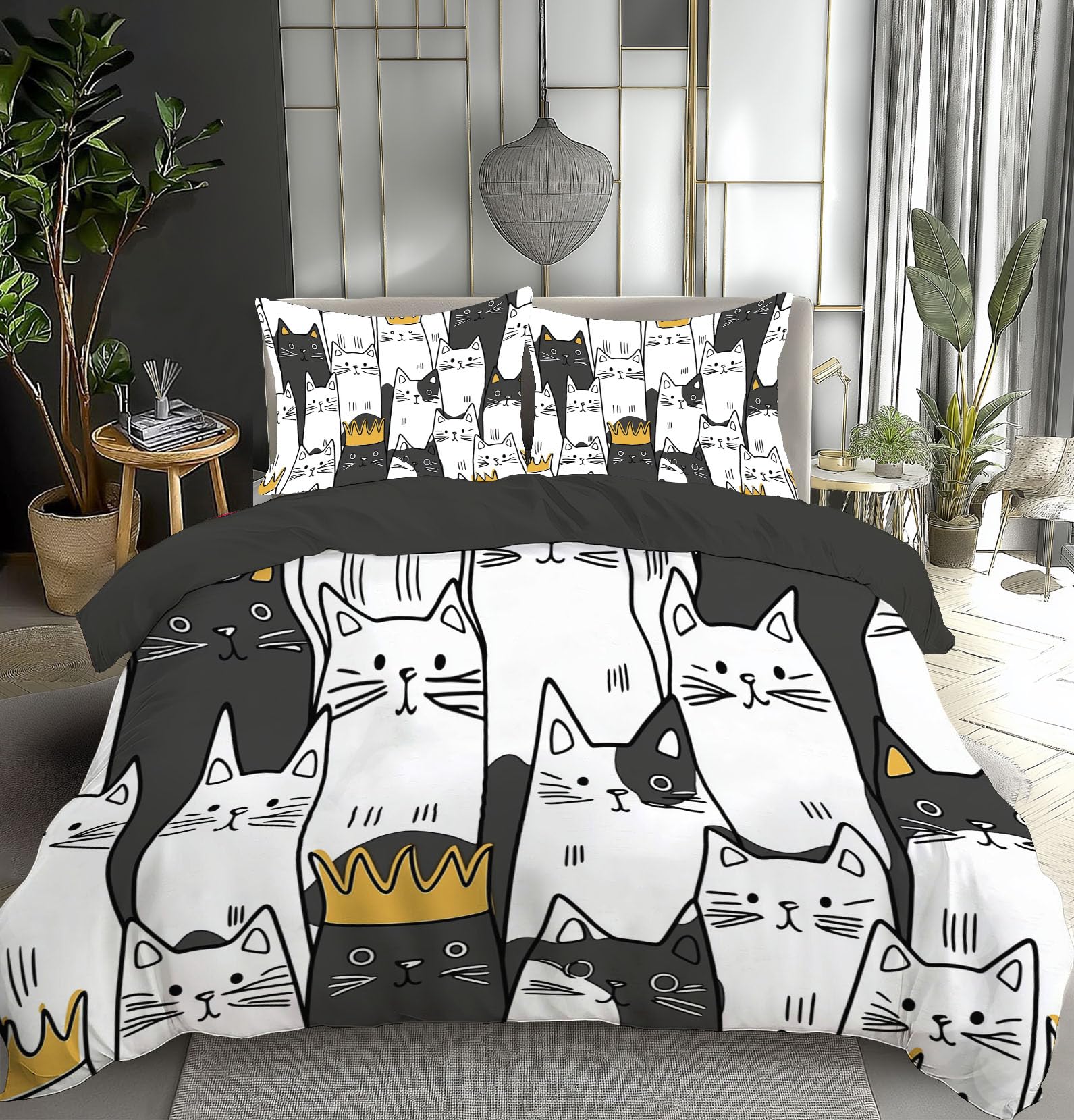 Parure de couette chat 240x260 en microfibre douce anti-plis et facile à laver en machine