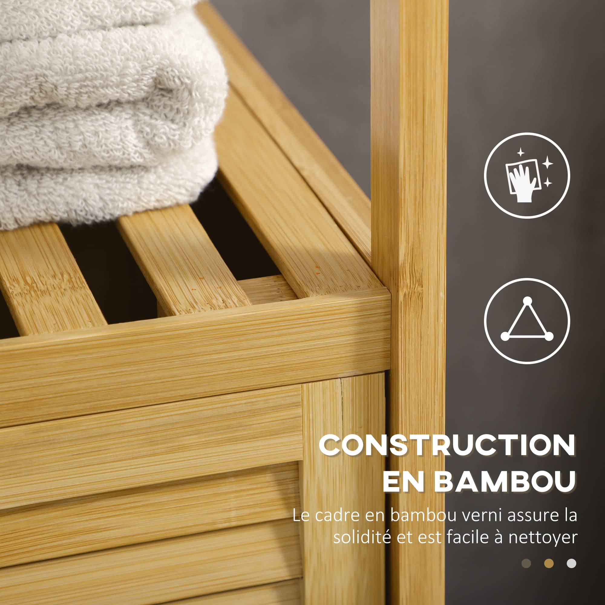kleankin Meuble sur Pied en Bmabou avec Placard dim. 33L x 36,5l x 67H cm | Meuble Bas de Salle de Bain, Gain de Place
