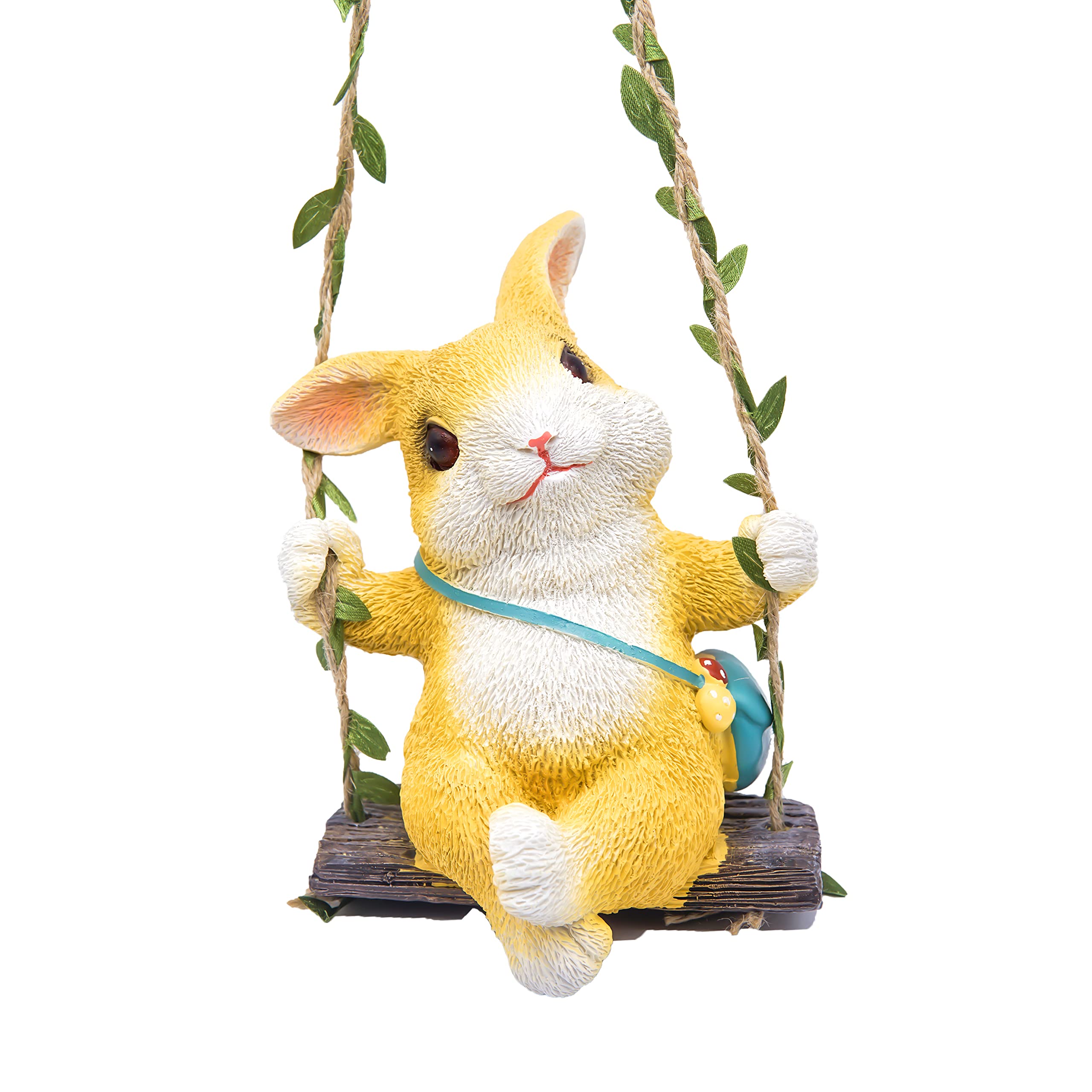 Easter Bunny Decoration, Bunny on a Swing Decor Craft, Bunny Ornaments for Patio or Indoor, Collectible Bunny Figurine Gift, Spring Garden Decoration