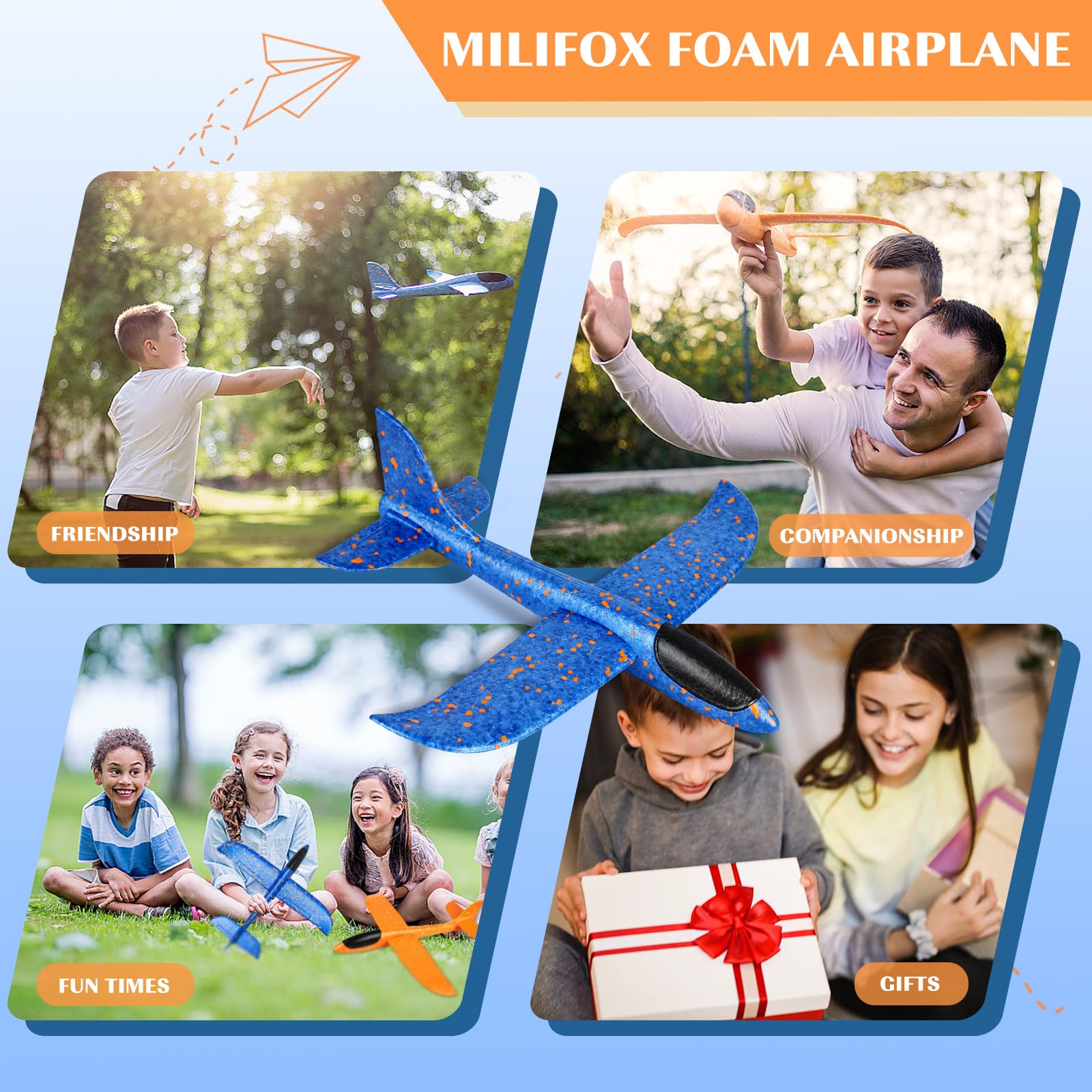 2 aviones de espuma para niños, aviones planeadores de espuma de 13.3 pulgadas, juguete de aviones voladores de espuma de poliestireno para niños de 3, 4, 5, 6, 7, 8, 9 años, con juegos 7