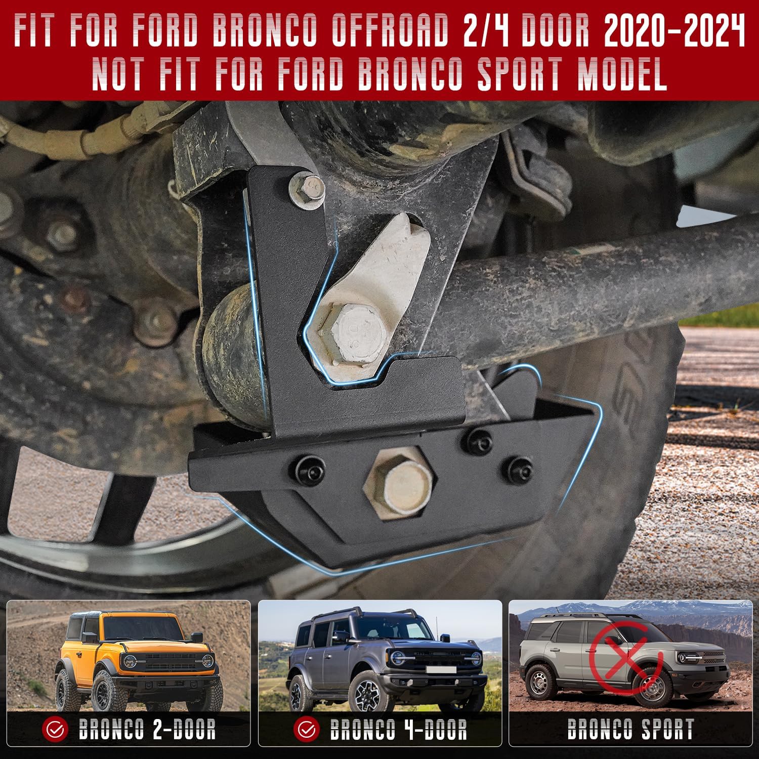 Rear Shock Skid Plate,Back Lower Rock Armor Rear Shock Trailing Arm Skid Plates Guards fit for Ford Bronco 2Doors 4Doors 2020-2024,2PCS