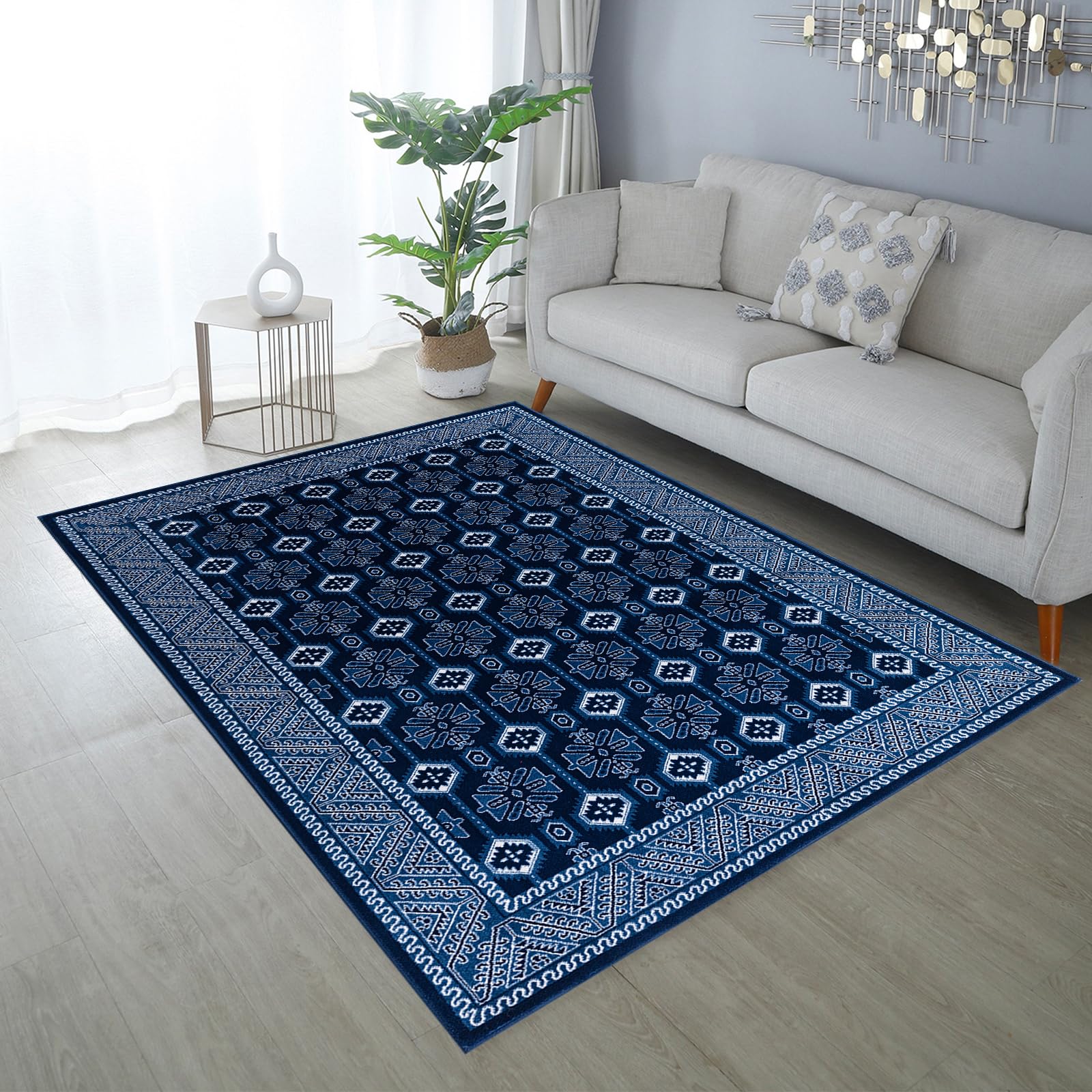 cozily® Extra Large Rug Living Room With Jute Back, Oriental Rug - Arta 160 x 230 cm Blue - Washable Carpets For Bedrooms and Fireside Rugs — image 1