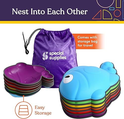 Vista 11 de Special Supplies Stepping Stones for Kids - Set of 6 Balance Blocks - Indoor/Outdoor Play - Child Safe Rubber, Non-Slip Edging - Promotes