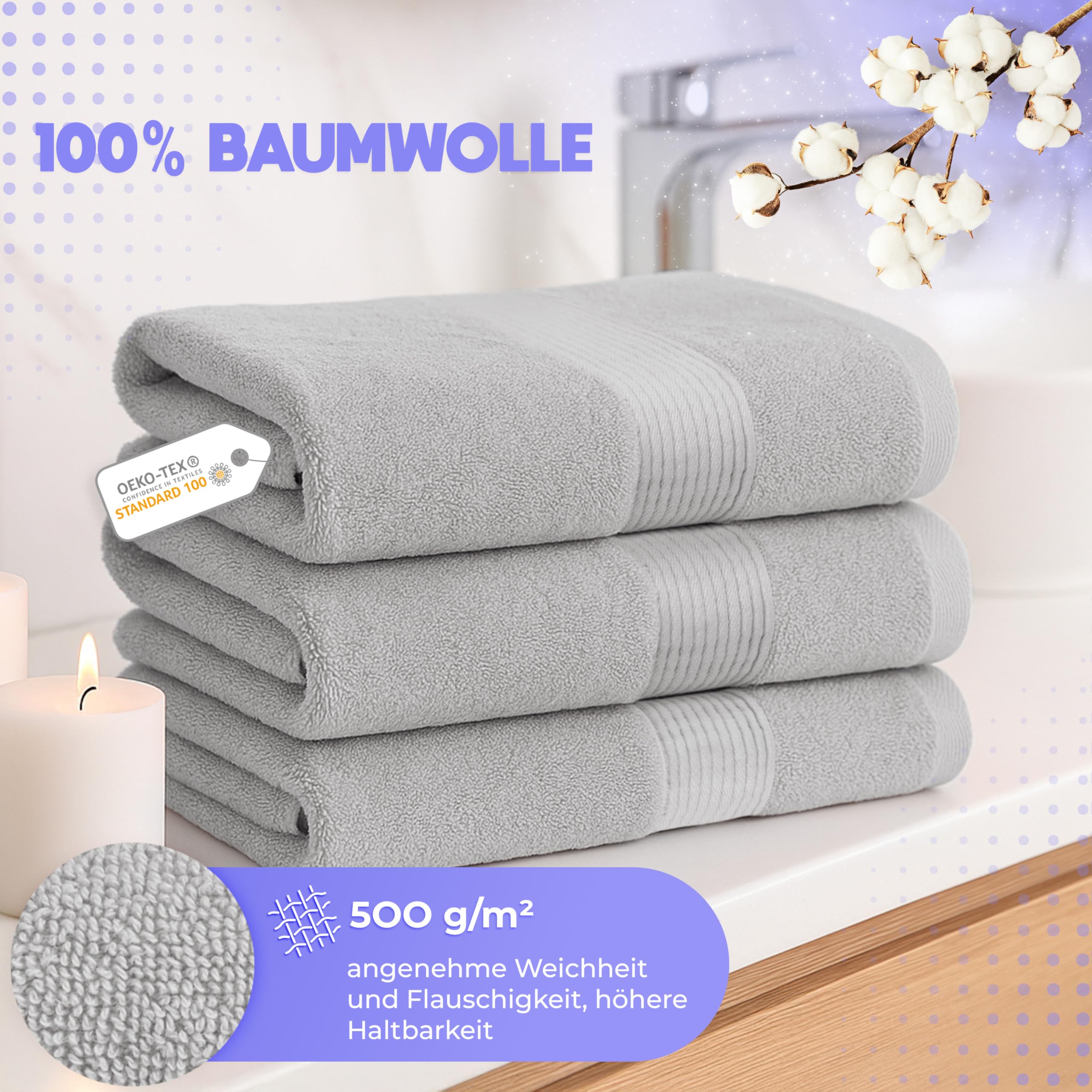 Cloud Pillow 2er Set Duschtücher 70x140 cm 100% Baumwolle, 500 g/m2 | Duschtuch, weich, saugstark und langlebig, Oeko-TEX, ideal für Bad & Wellness