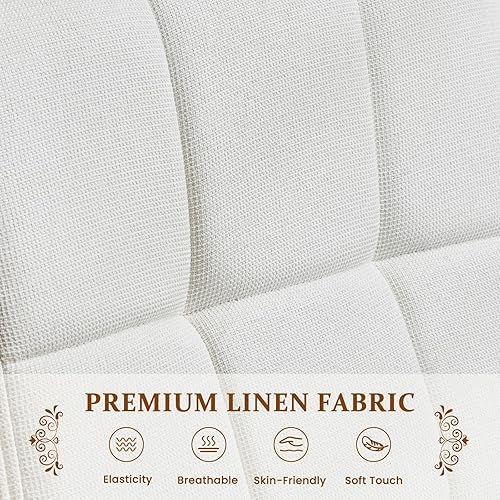 Miniatura 5 de Furniliving Juego de 2 sillas de comedor de madera de roble, silla de cocina tapizada de tela de lino moderna de mediados de siglo, sillas de