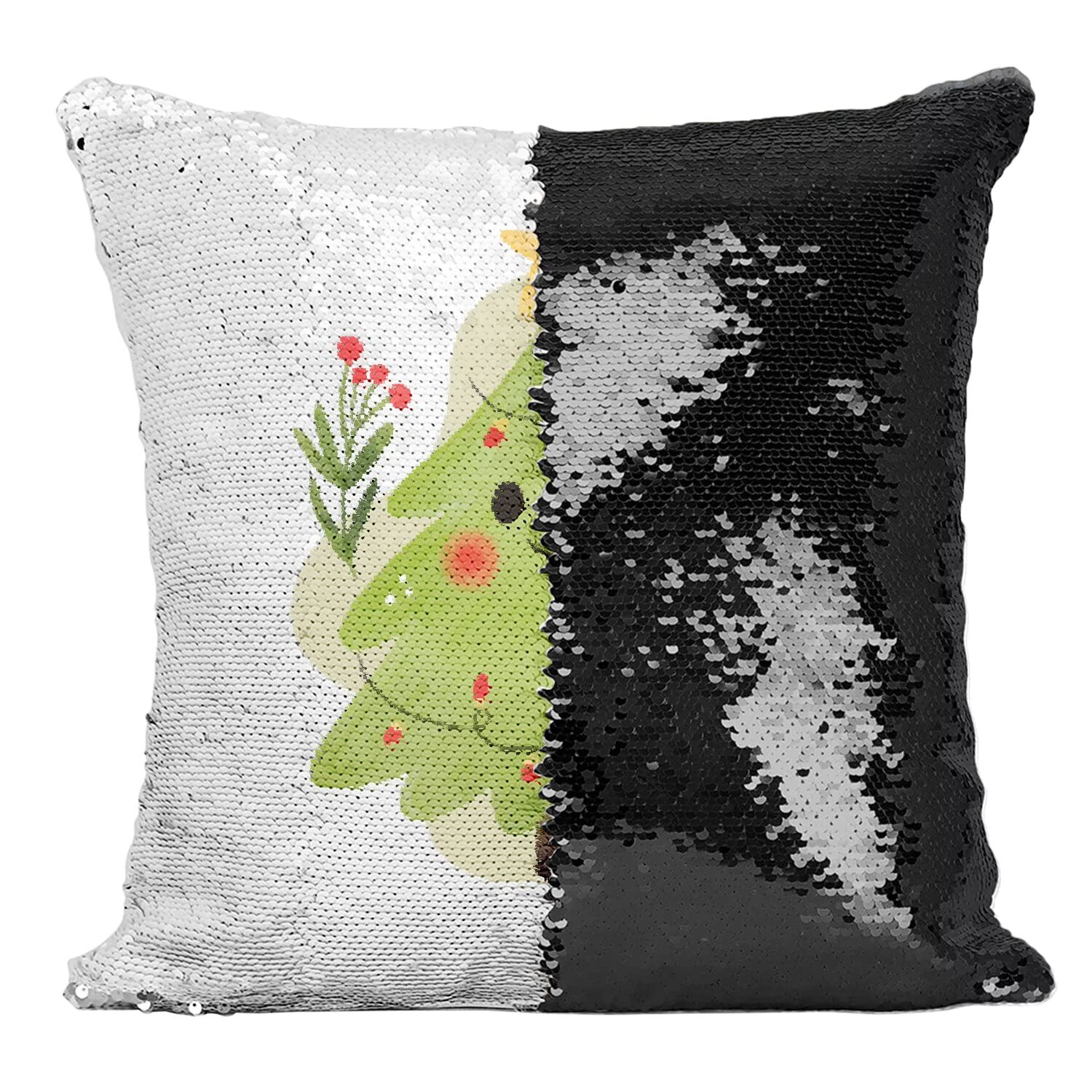 Coussin sequin sapin de Noël noir brillant et housse paillettes déco fête