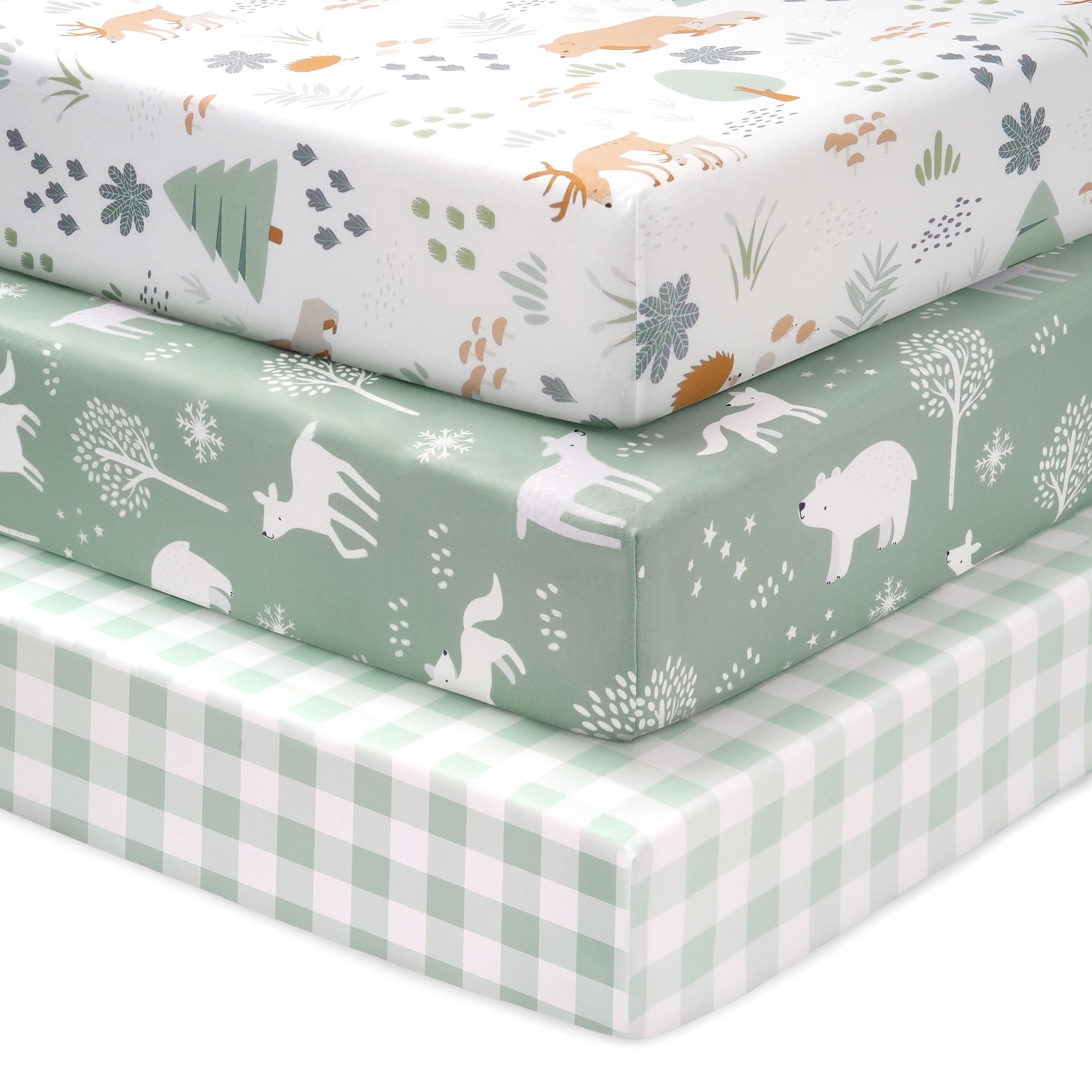 FIEMOL Next to Me Crib Sheets 85x51cm Fitted, 3 Pack Baby Cot Sheets, Ultral Soft & Silky Smooth Microfiber Bedside Crib Fitted Sheets Pink Rainbow — view 32