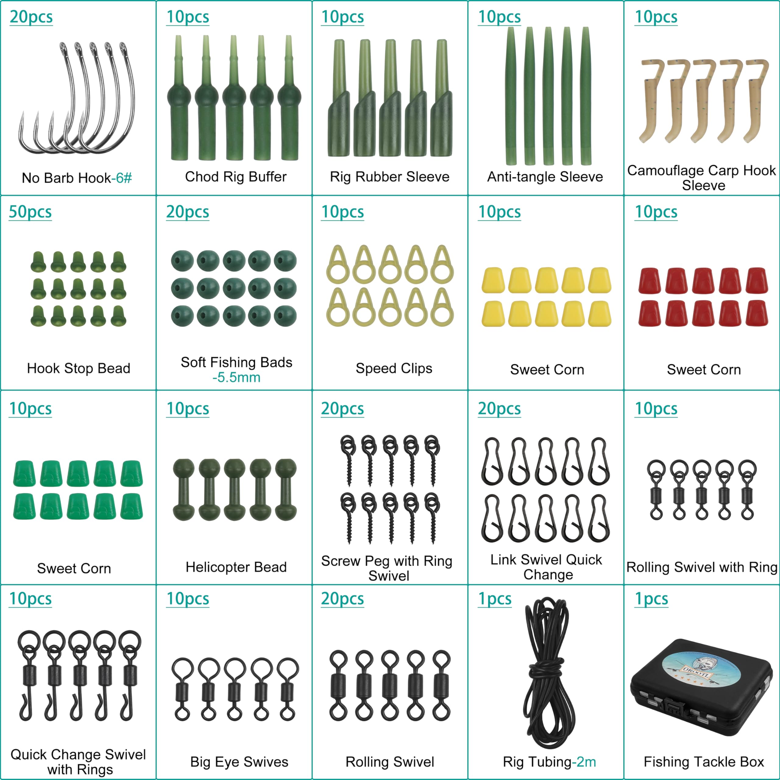 OROOTL Carp Fishing Tackle Set Carp Rigs Making Kit for Beginners Include Hooks Safety Clips and Rolling Swivels, Beads - Image 2