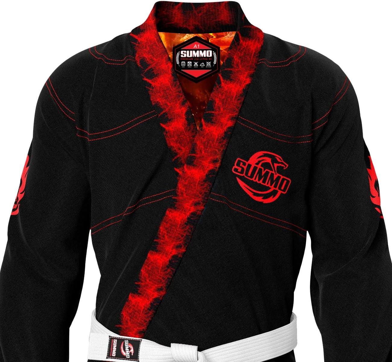 Exclusive Fiery Skull With Black & Red Flame Lapel Rashguard Lining Brazilian Jiu Jitsu Gi