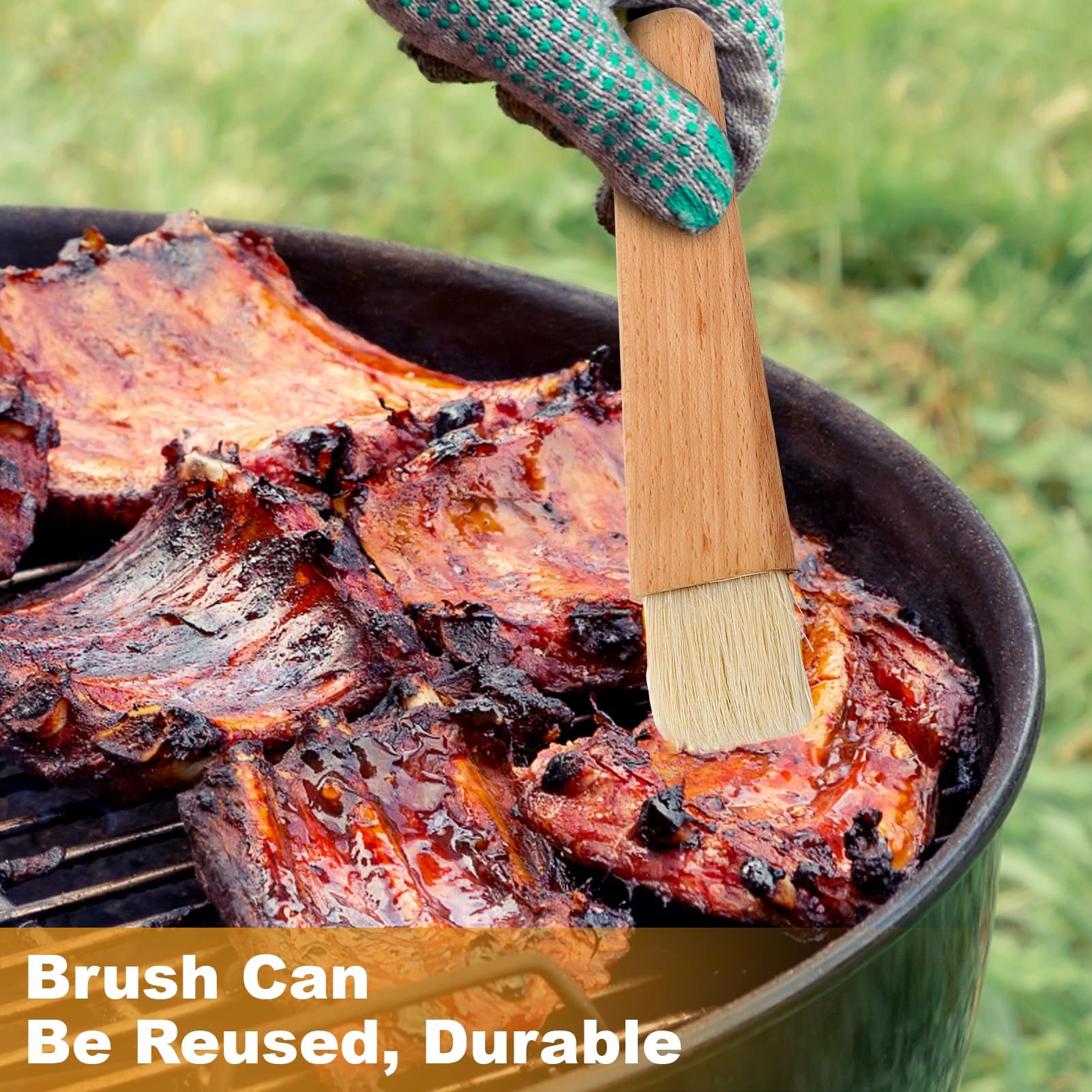In Legno di Crine di Cavallo Griglia per Barbecue Pasticceria Pennello per Condire Salsa Burro Attrezzo da Cucina per Stendere Cottura Cottura, Pennello da Forno(flat handle)