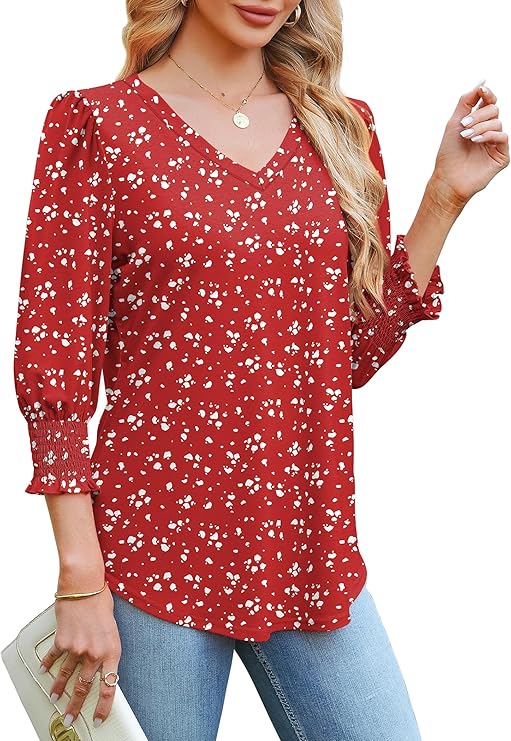 Chic 3/4 Sleeve Smocked Cuff Blouse | Outfit Ideas