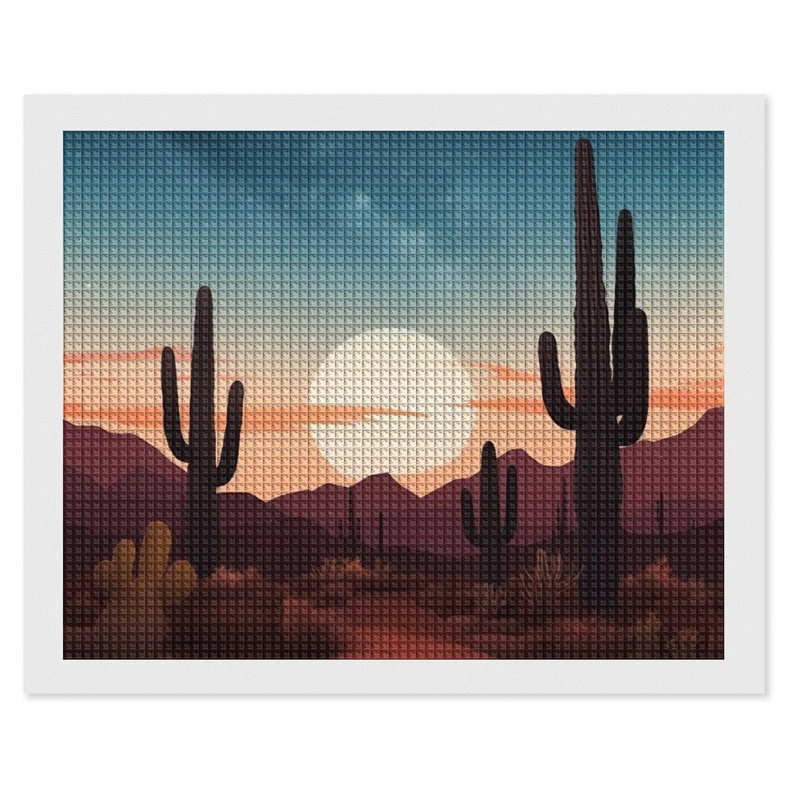 Desert with Cactus Diamond Art Kits for Adults, DIY 5D Diamonds Painting Kits for Beginner, Round Full Drill Diamond Dots Painting, 16"x20" Diamonds Pictures Gem Art and Crafts Wall Decor