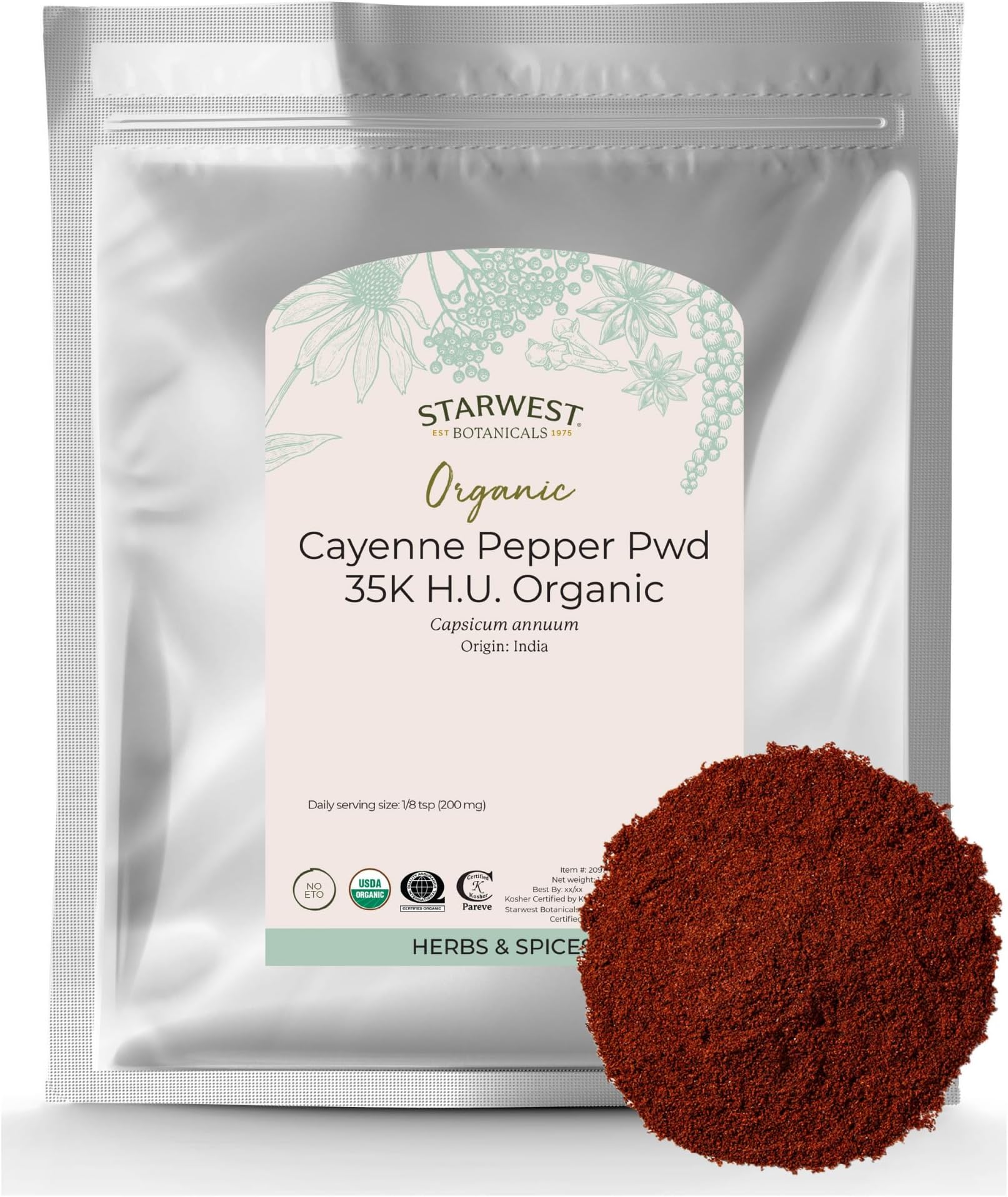 Starwest Botanicals Organic Cayenne Pepper Powder 35K H.U. - 1-Pound Bag