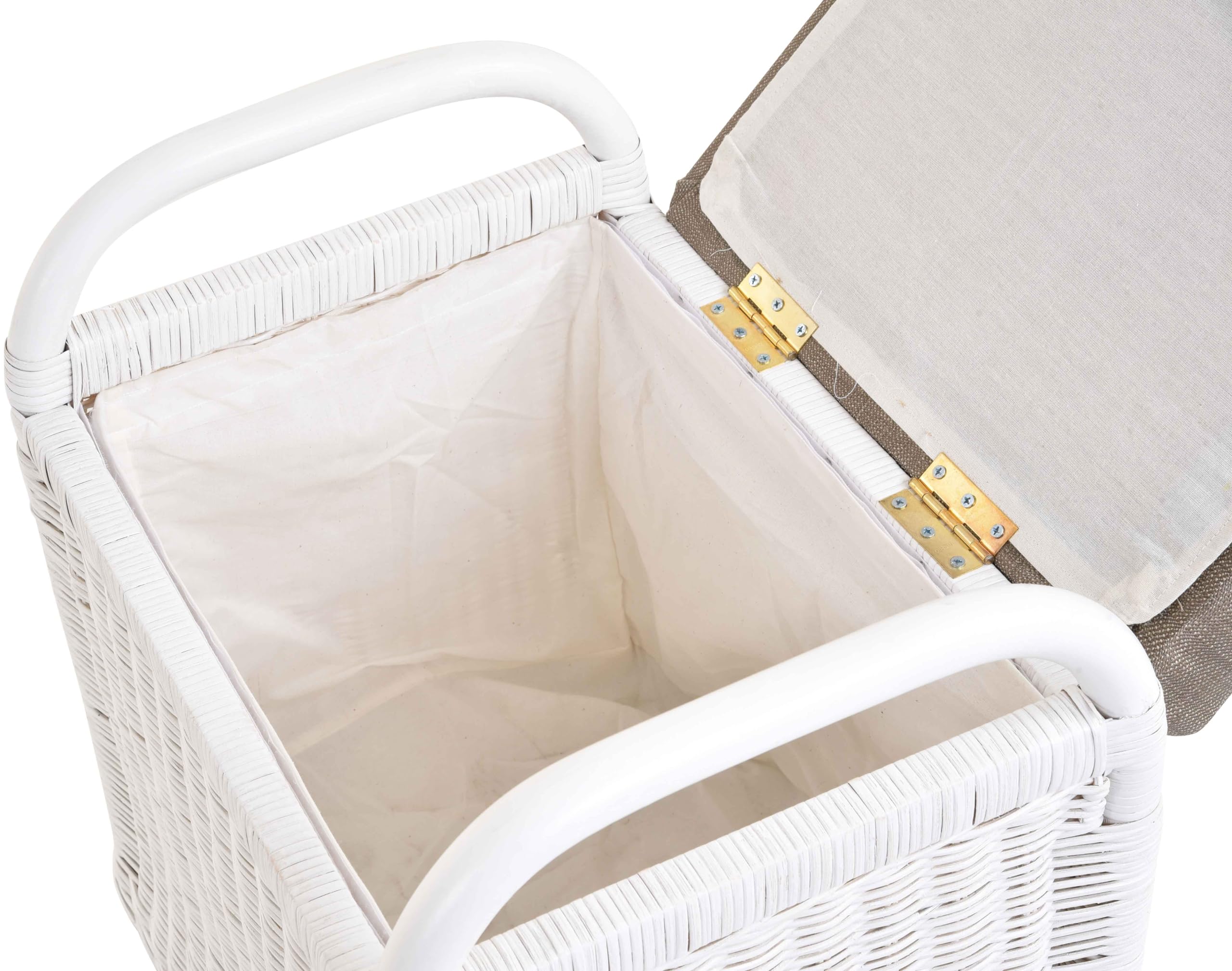 Rattan Sitzbank Sitzhocker mit Stauraum Rattanhocker mit Deckel Hocker (Weiß)