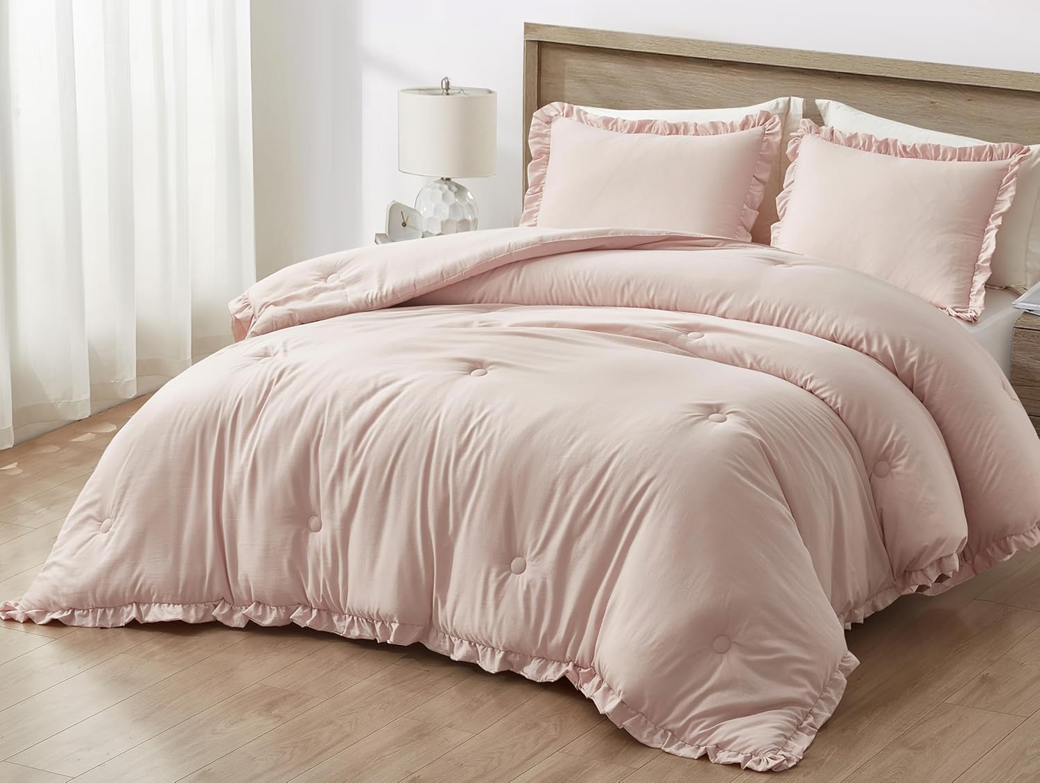 Chezmoi Collection Nora 2-Piece Ruffled Edge Trim Soft Washed Microfiber Comforter Set (Twin, Blush) Blush, Ruffled Edge Twin
