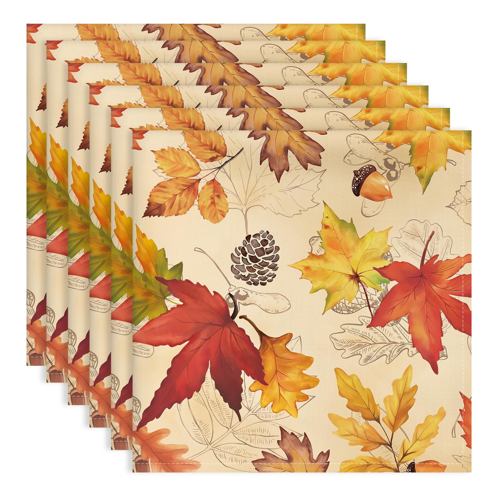 Arquiel Autumn Maple Leaves Cotton Napkins, 18x18 Inch, Set of 6 โ image 1