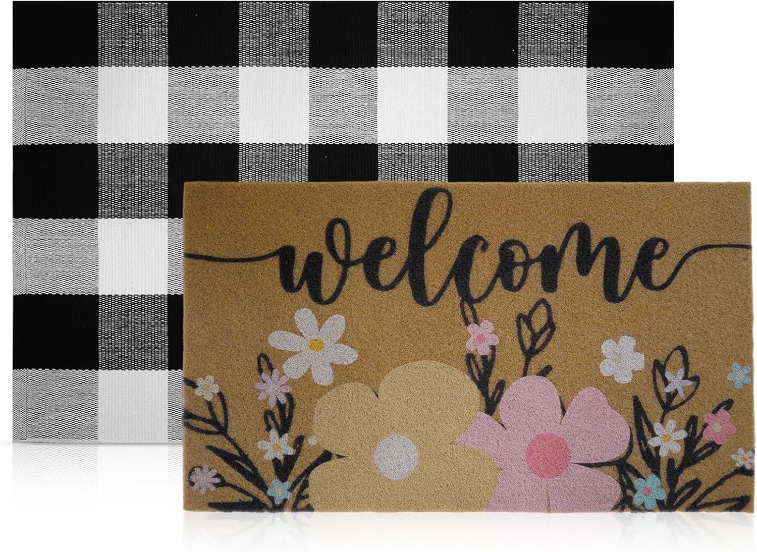2-Pack 'I Am Blessed Coming in and Going Out' Doormat, Christian Coir Doormats Non-Slip, 2-in-1 Buffalo Plaid Indoor Outdoor Welcome Mat for Porch Entryway, Religious Housewarming Gift, 17x30 Inch