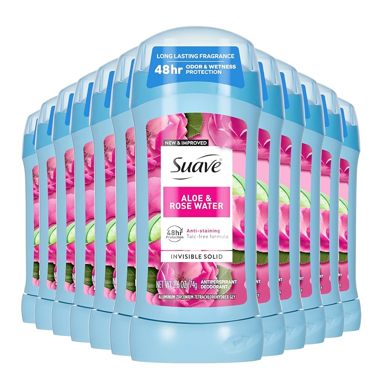 Desodorante antitranspirante Suave Aloe & Rosewater em bastão, 74 mL, pacote com 12