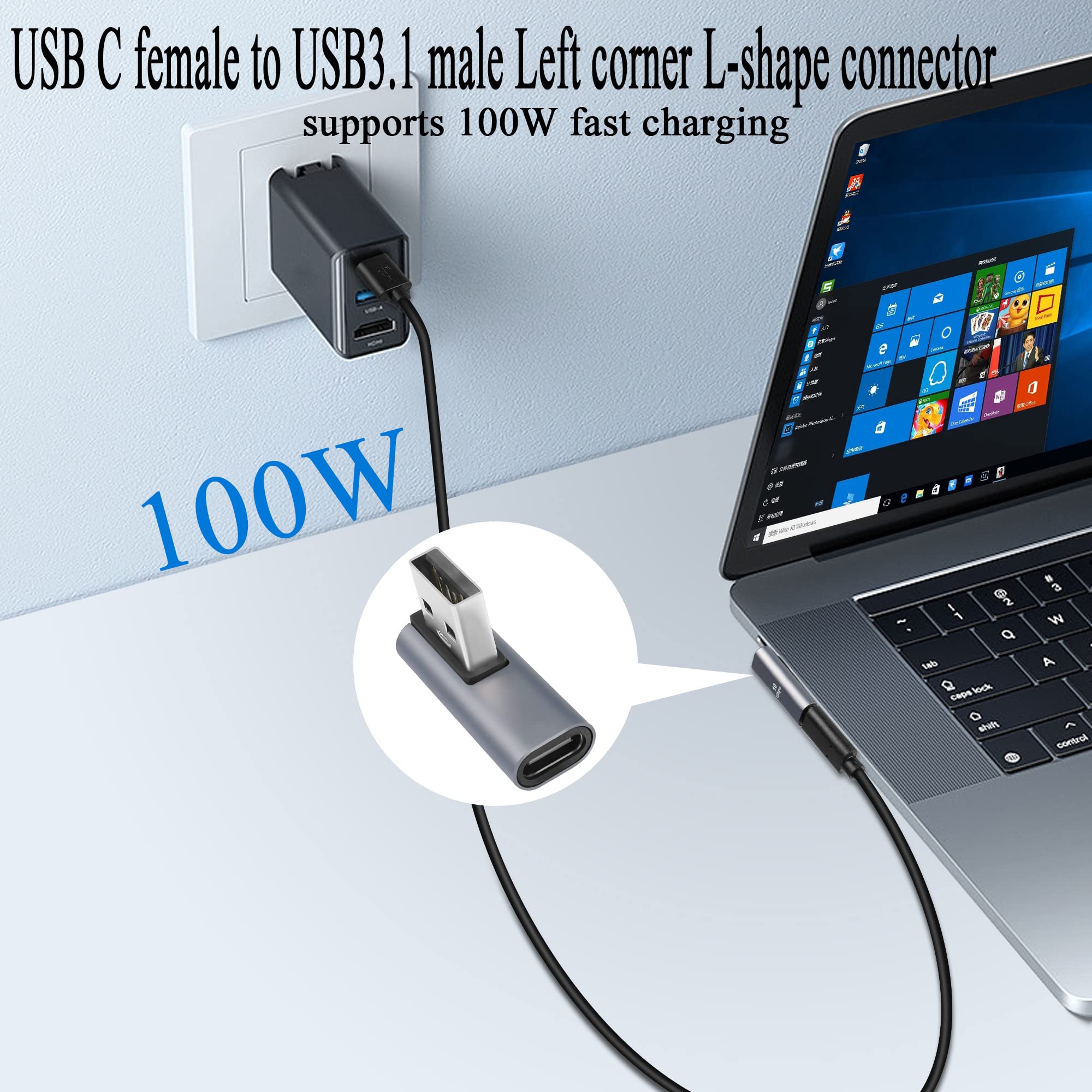 QIANRENON 90° Winkel-USB-Adapter – 2 Stück, USB-C Auf USB 3.1, 10 Gbit/s & 100W Ladeleistung