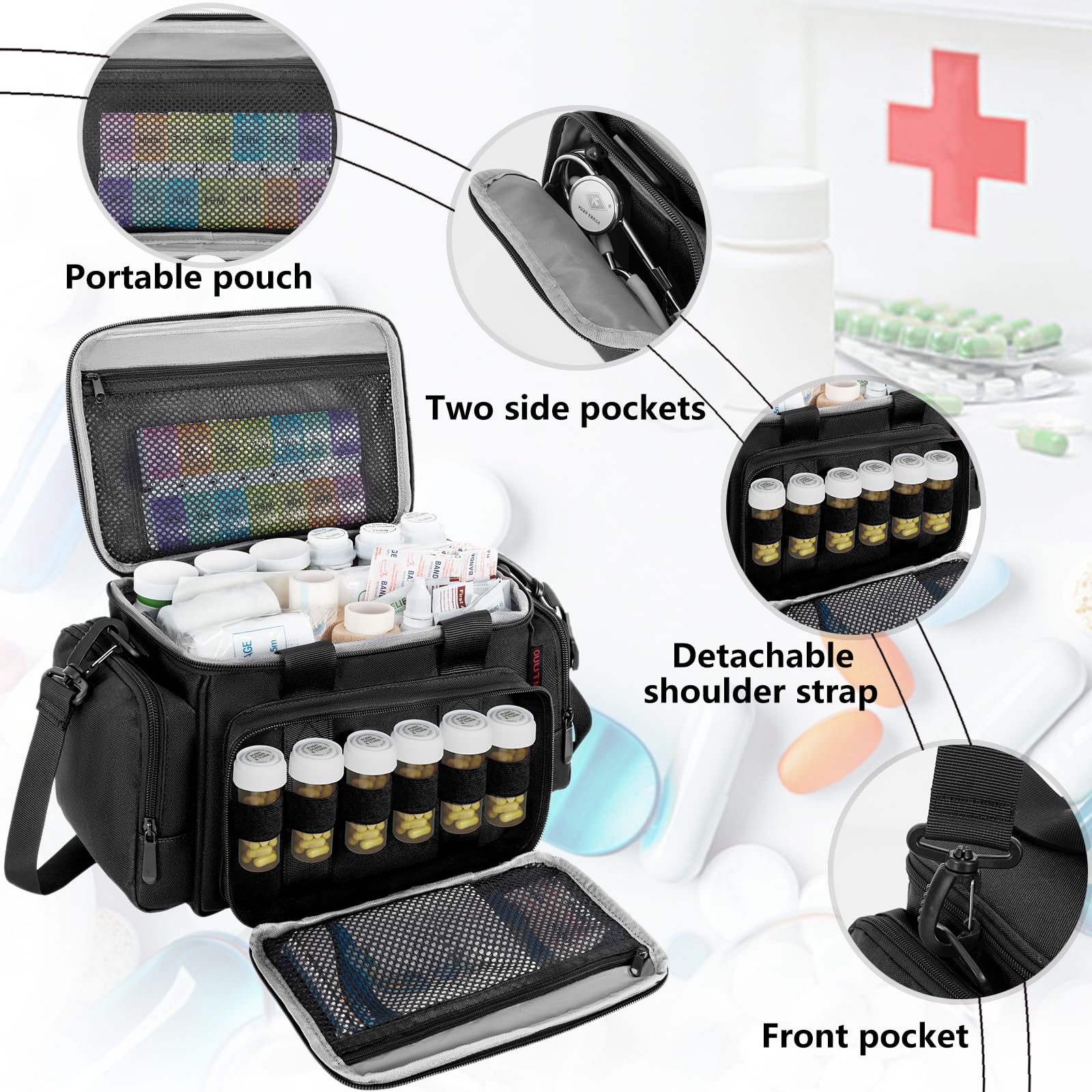 Borsa di pronto soccorso vuota, borsa medica professionale, borsa medicinale grande, borsa di emergenza per infermieri, medico di famiglia, assistenza domestica, viaggio o emergenza, Nero , 27 x