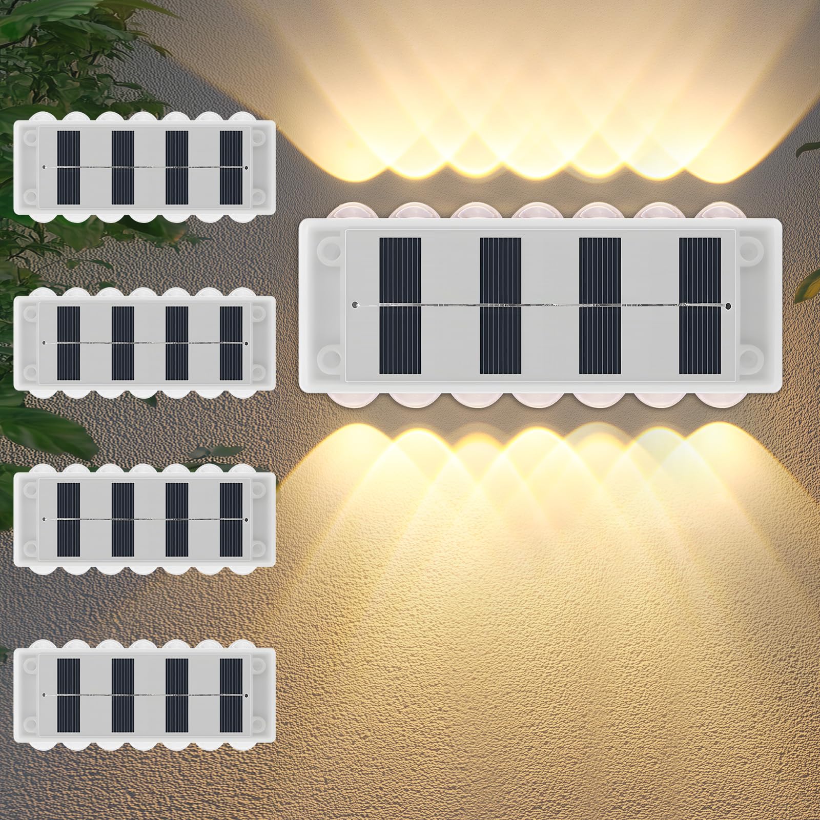4Stück Solar Wandleuchte Aussen,14LED Up and Down Solarlampen für Außen Garten, IP65 Wasserdichte Solar Gartenwandleuchte Warm Weiß Solarleuchten Zaun Licht für Wand Terrasse Garten Stufen Treppen