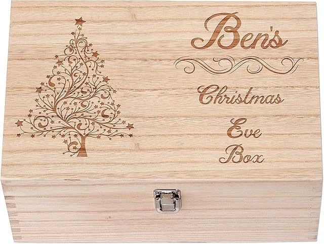 ukgiftstoreonline Swirly Tree Design Personalised Wooden Christmas Eve Box