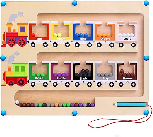 OFUN Laberinto magnético de color y números, juguetes Montessori para niños de 3 a 4 años, actividades de tablero de madera para niños pequeños,