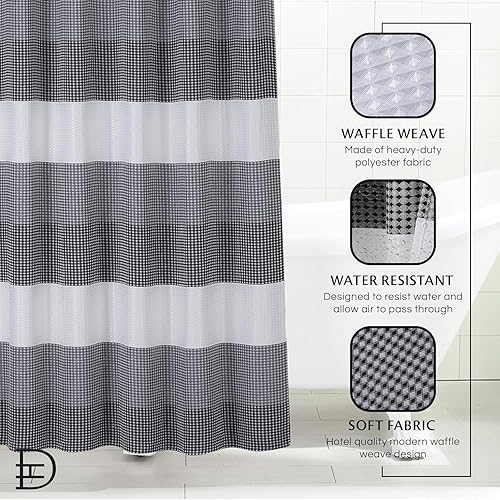 Miniatura 5 de Dainty Home Cortina de ducha con tejido de gofre, patrón de rayas degradadas en negro, 70 x 72 pulgadas, mezcla de poliéster resistente al agua,