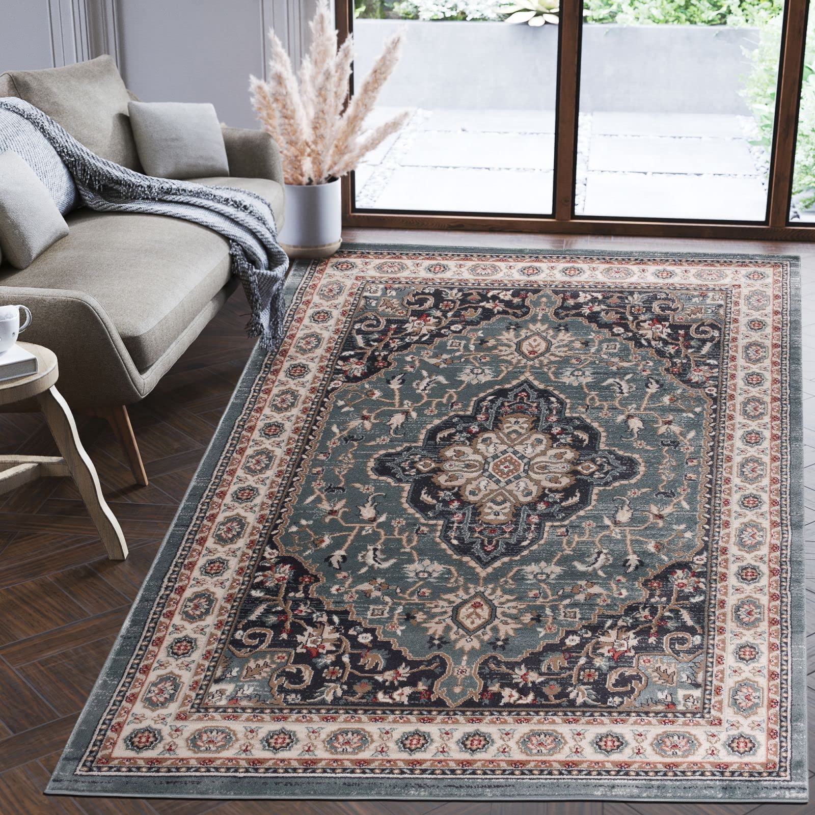 Mazovia Tappeto Salotto Moderno Pelo Corto - Tappeti Moderni Soggiorno - Tappeti Camera da Letto - Tappeti Salotto Grandi Dimesnioni - Motivo Orientale - Blu Nero - 200 x 300 cm