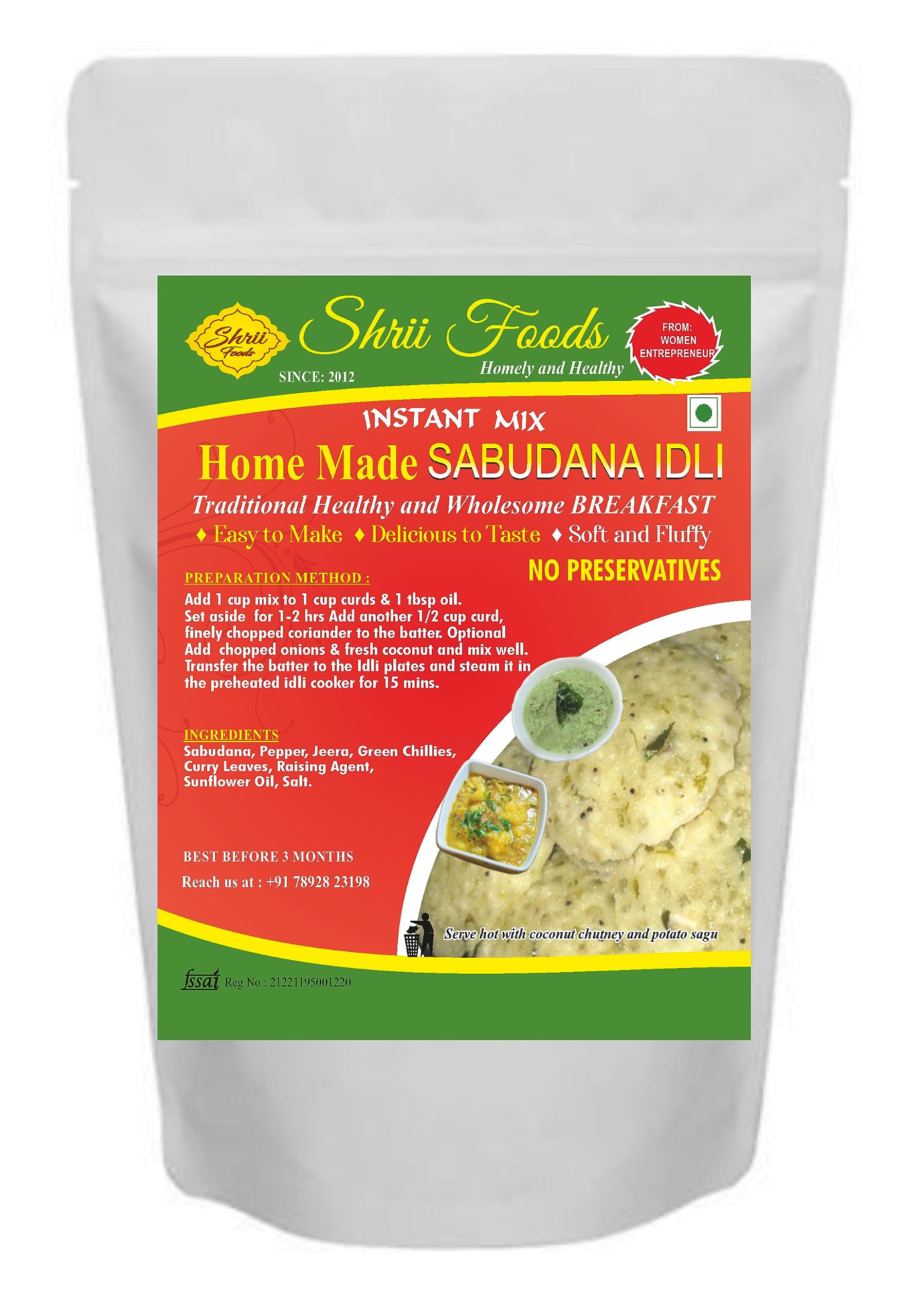 Shrii Foods Sabudana Idli Instant Mix II No Added preservatives II Home Made Sabudana Idli Premix II Easy to make Idli premix Qty: 500 Gms (B0BRJVDBC2) Amazon Price History, Amazon Price Tracker