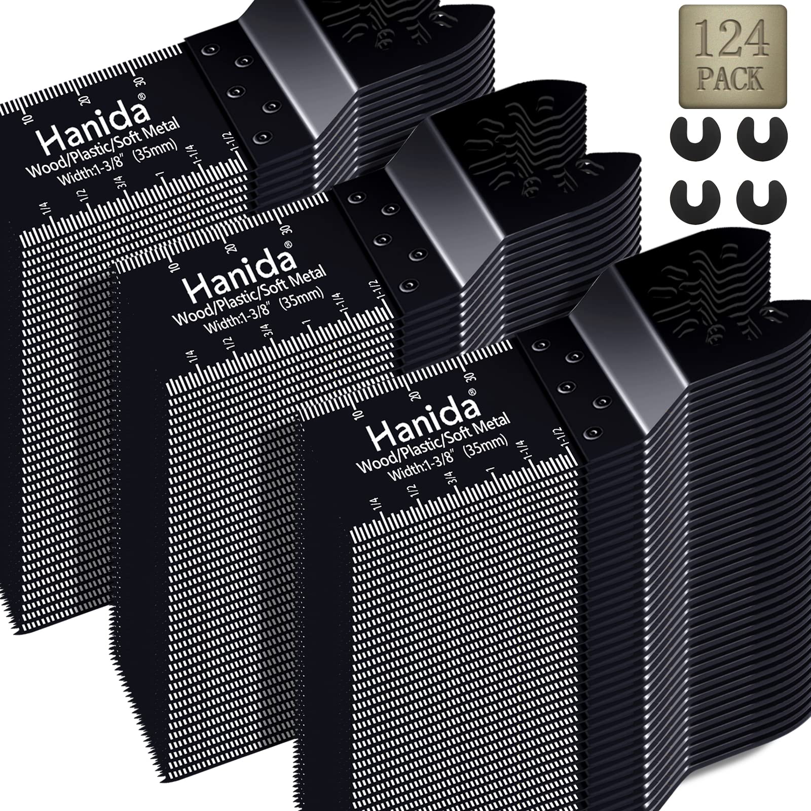 124pcs Wood Oscillating Multitool Quick Release Saw Blades Compatible with Fein Multimaster Porter Cable Black & Bosch Decker Dremel Craftsman Ridgid Ryobi Milwaukee Dewalt Rockwell