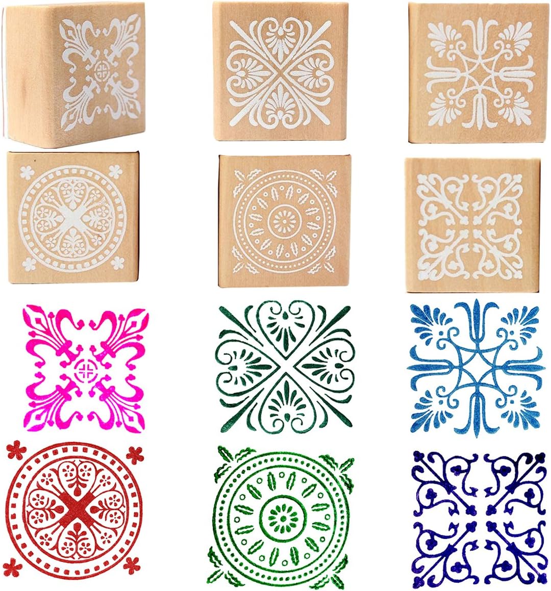 Wooden Rubber Stamp Square Floral Pattern for DIY Craft Card and Scrapbooking Designs