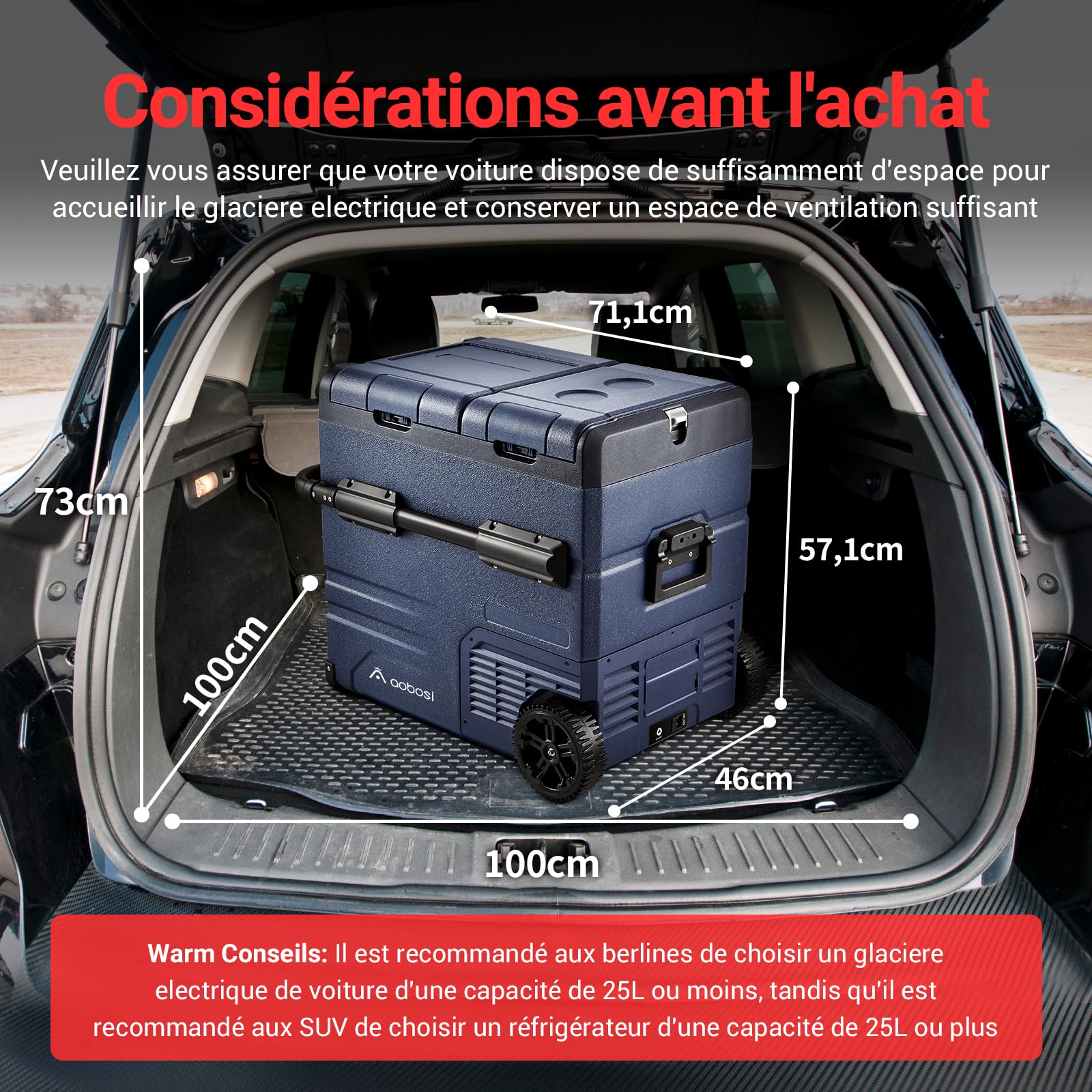 AAOBOSI 55L Glaciere Electrique, Bi-Zonal, Glaciere a Compression Avec APP, Chargement Par USB, Eclairage Par LED, 12/24 V et 100-240 V, -20°C à 20°C, Avec Roues, Pour De Nombreux Modèles De Véhicules
