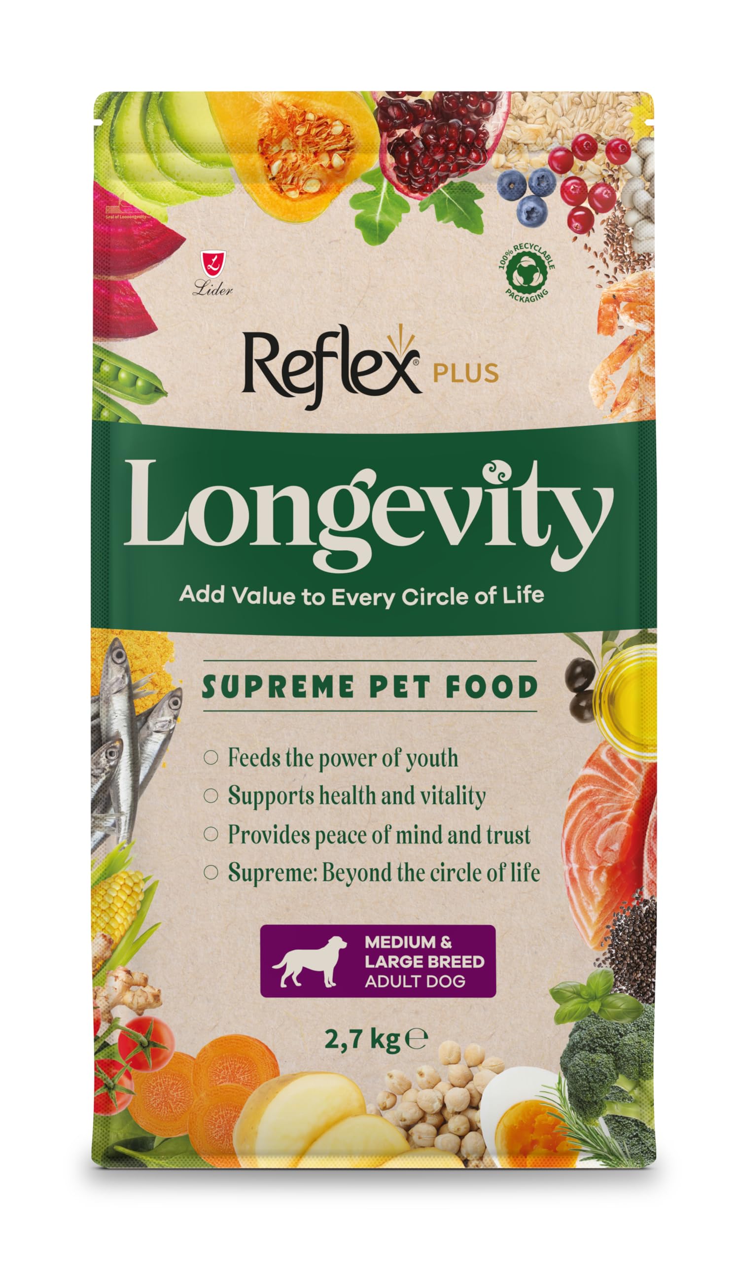 Reflex Plus Longevity Orta Ve Büyük Irk Yetişkin Köpek Maması 2700g