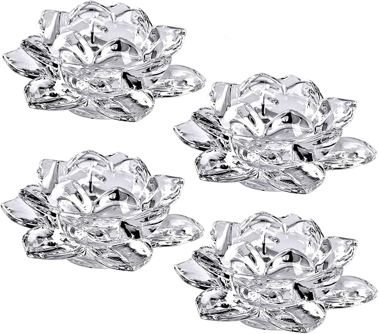GOLDEAL 5" Inch Crystal Lotus Candle Tealight Holders