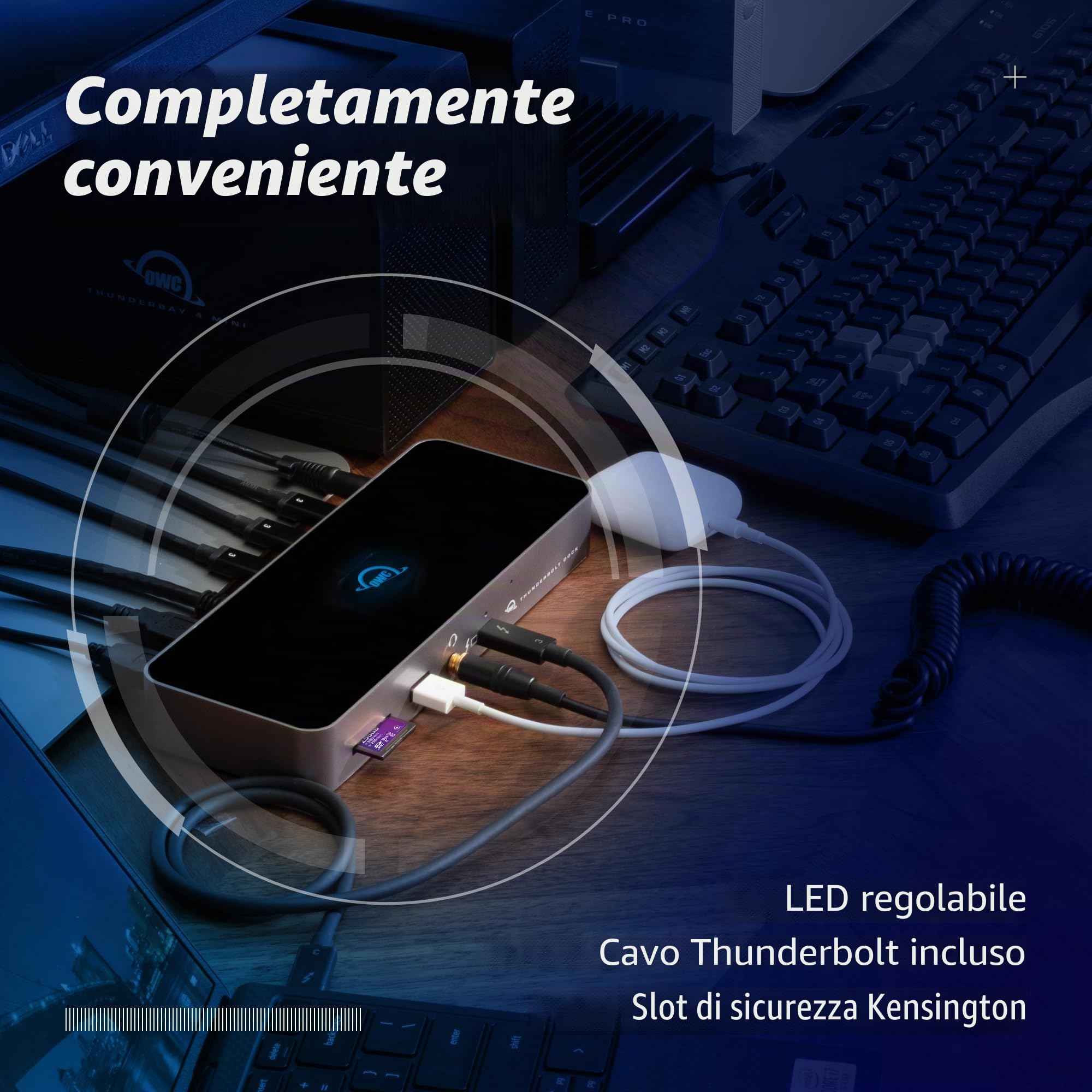 OWC Thunderbolt Dock - 4x Thunderbolt 4 (USB-C), 3x USB 3.2 Gen 2 Type-A fino a 10Gb/s (1250MB/s), compatibile USB 2.0/3.0, 1x porta USB 2.0, 1x Gigabit Ethernet, stereo da 3,5 mm Audio, 1x slot SD