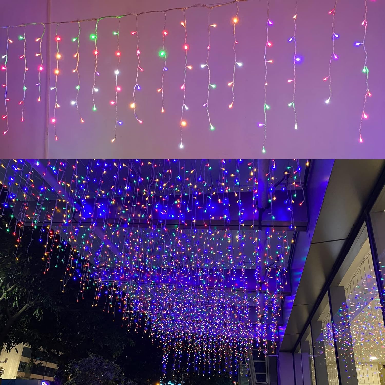 ZIMINGU Icicle Diwali Lights Outdoor, Christmas Hanging Window Curtains Dangling 16.4FT 216LEDs 8 Modes Weeping Willow Ceiling Fairy String Lights, Warm White, 5M