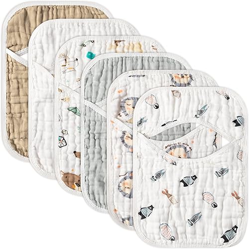 GROBRO7 Baberos de muselina para bebé, de algodón suave, con hombros descubiertos, lavables a máquina, 6 unidades