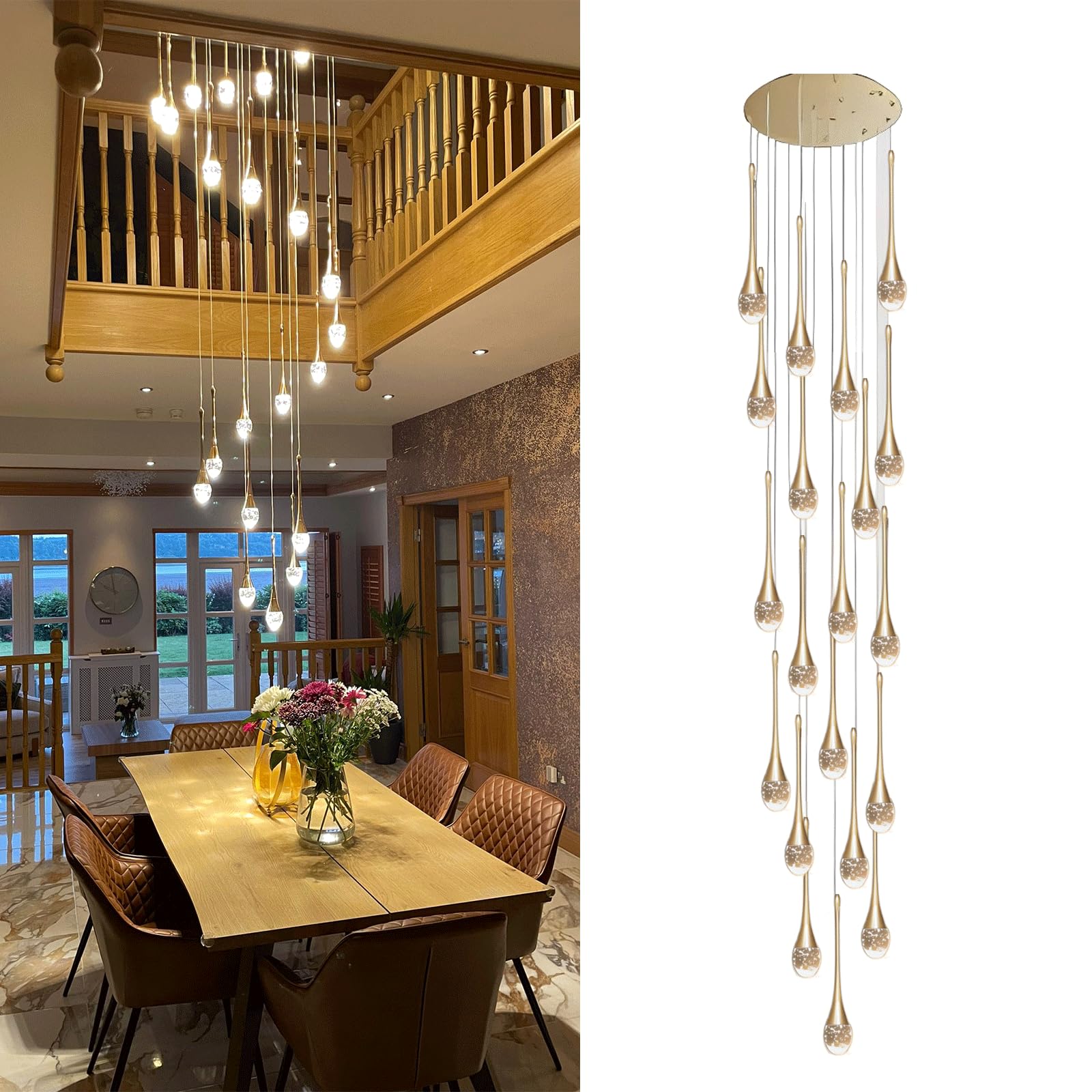 LYMSXAZOU Crystal LED Chandelier Staircase - Modern Adjustable Length Ceiling Lights for Living Room Hotel Entryway Long Pendant Lamp Foyer Villa Duplex Hallway