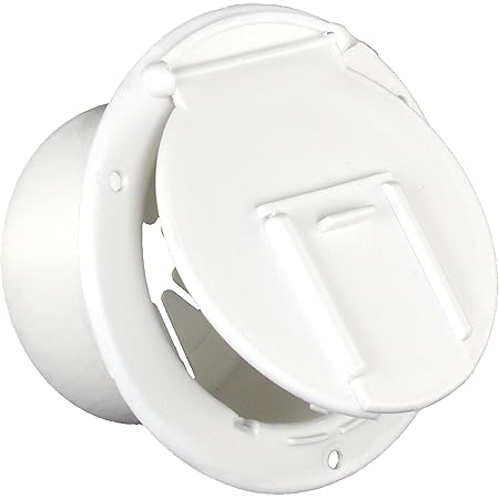 JR Products 370-2-A Polar White Round Electric Cable Hatch with Back