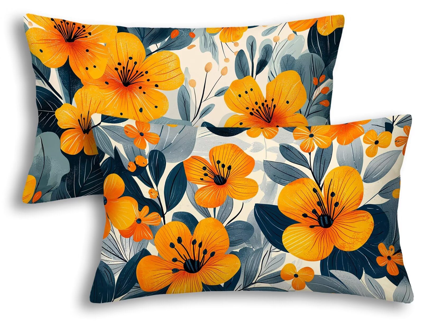 Housse coussin fleur rectangulaire lin imperméable 40x60 pour chaise jardin et balcon