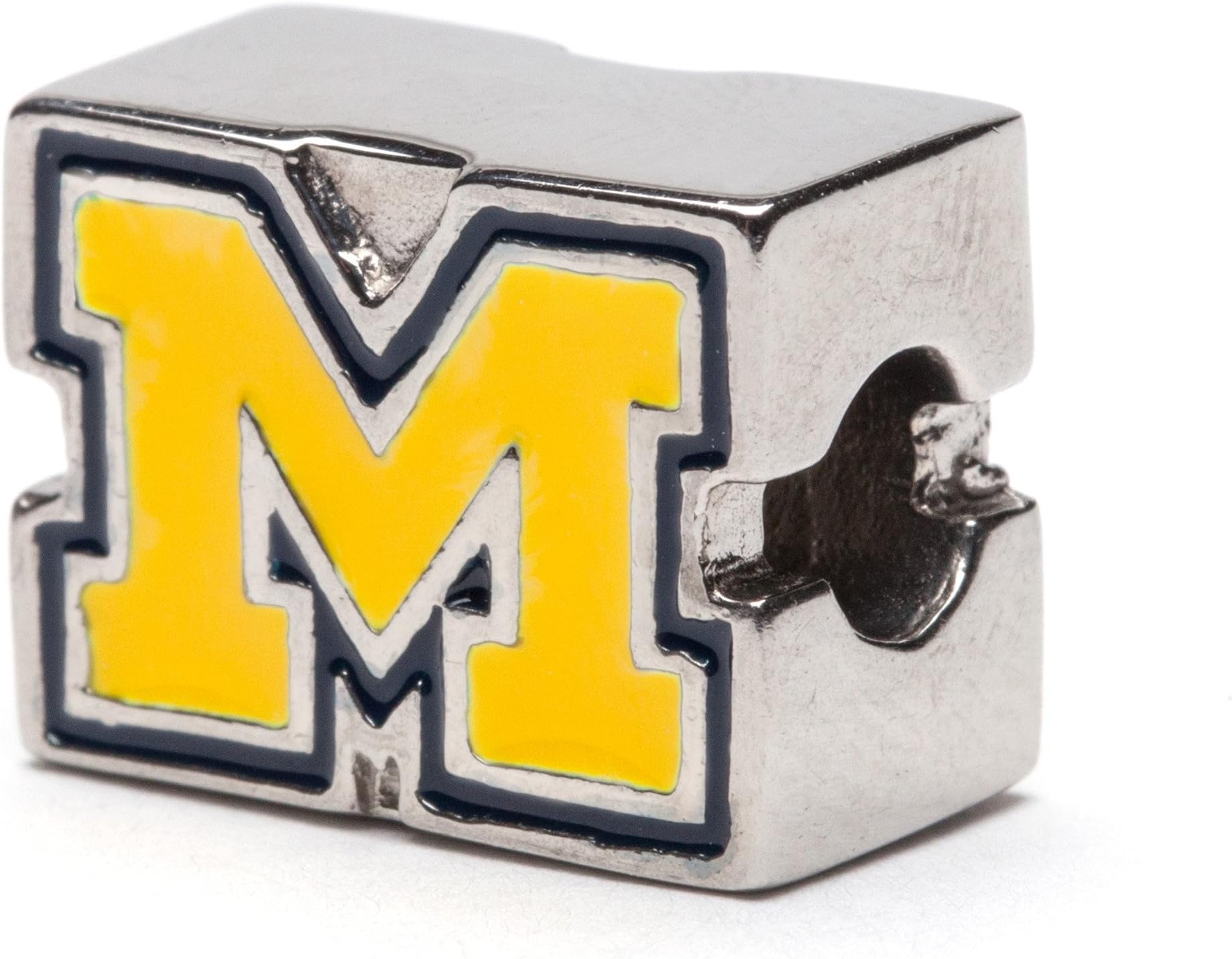 University of Michigan Charm | University of Michigan Maize and Blue Block M Logo Bead Charm | Officially Licensed University of Michigan Jewelry | UMich Jewelry | Michigan Gifts | Stainless Steel