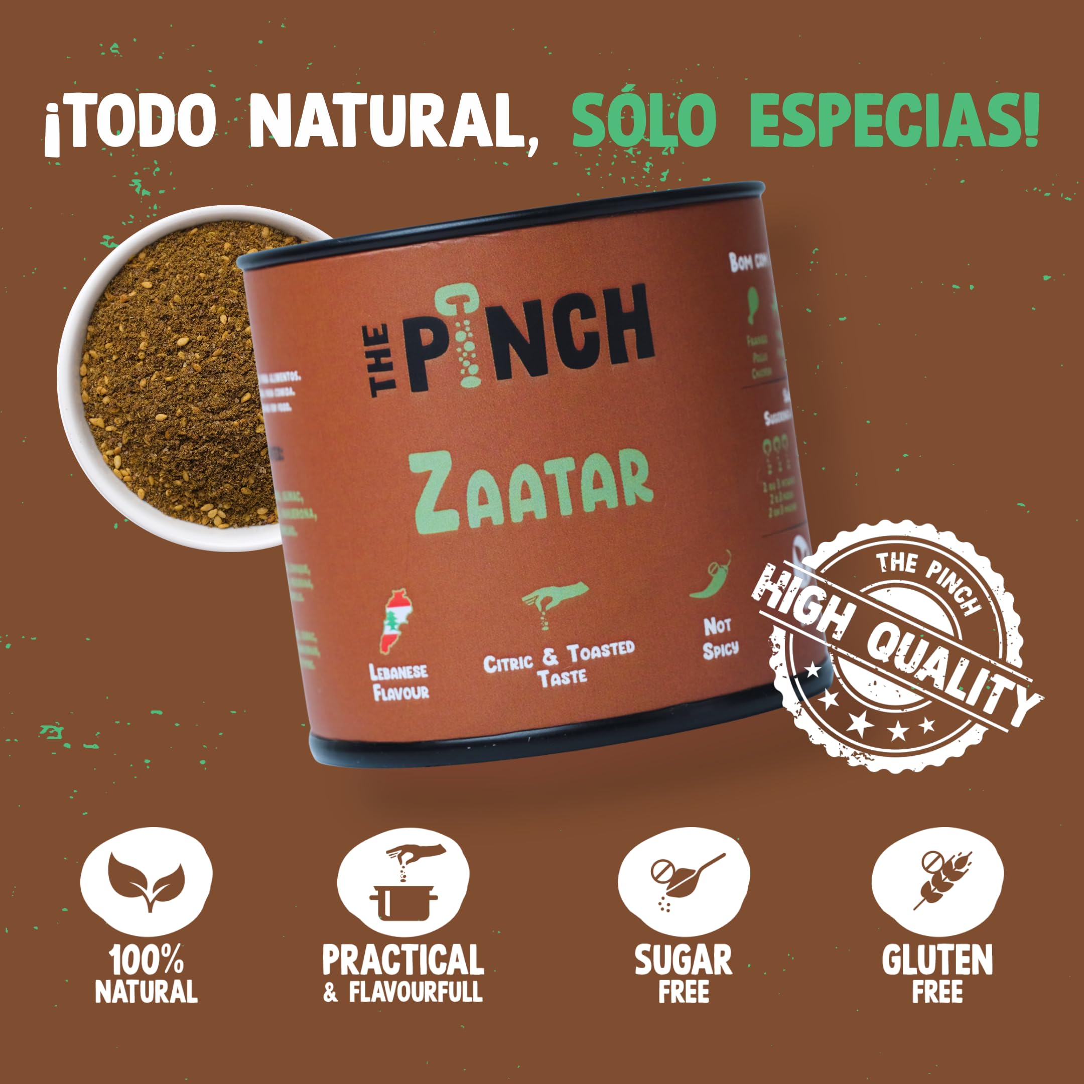 THE PINCH Zaatar Sazonador Árabe 100% natural - Sabor Auténtico del Líbano, con sumac. Fácil de usar en ensaladas, verduras asadas, hummus, panes y batatas dulces. Paquete 45g.
