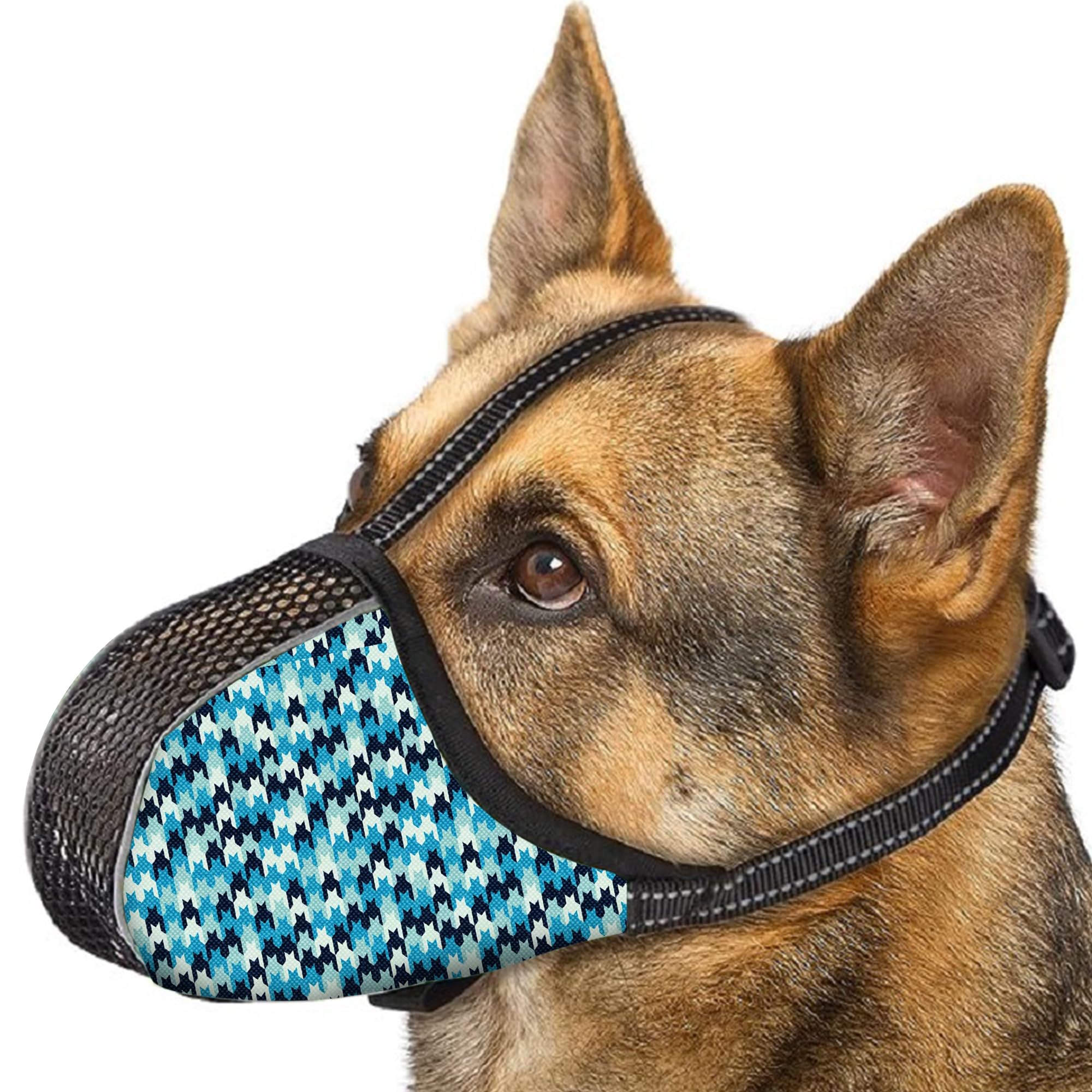 JOYPAWS Dog Muzzle for Extra Large Breed Dogs to Prevent Biting Chewing Barking Soft Air Mesh Muzzles Reflective Ajustable Dog Mouth Guard Cover for Grooming Scavenging Blue XL