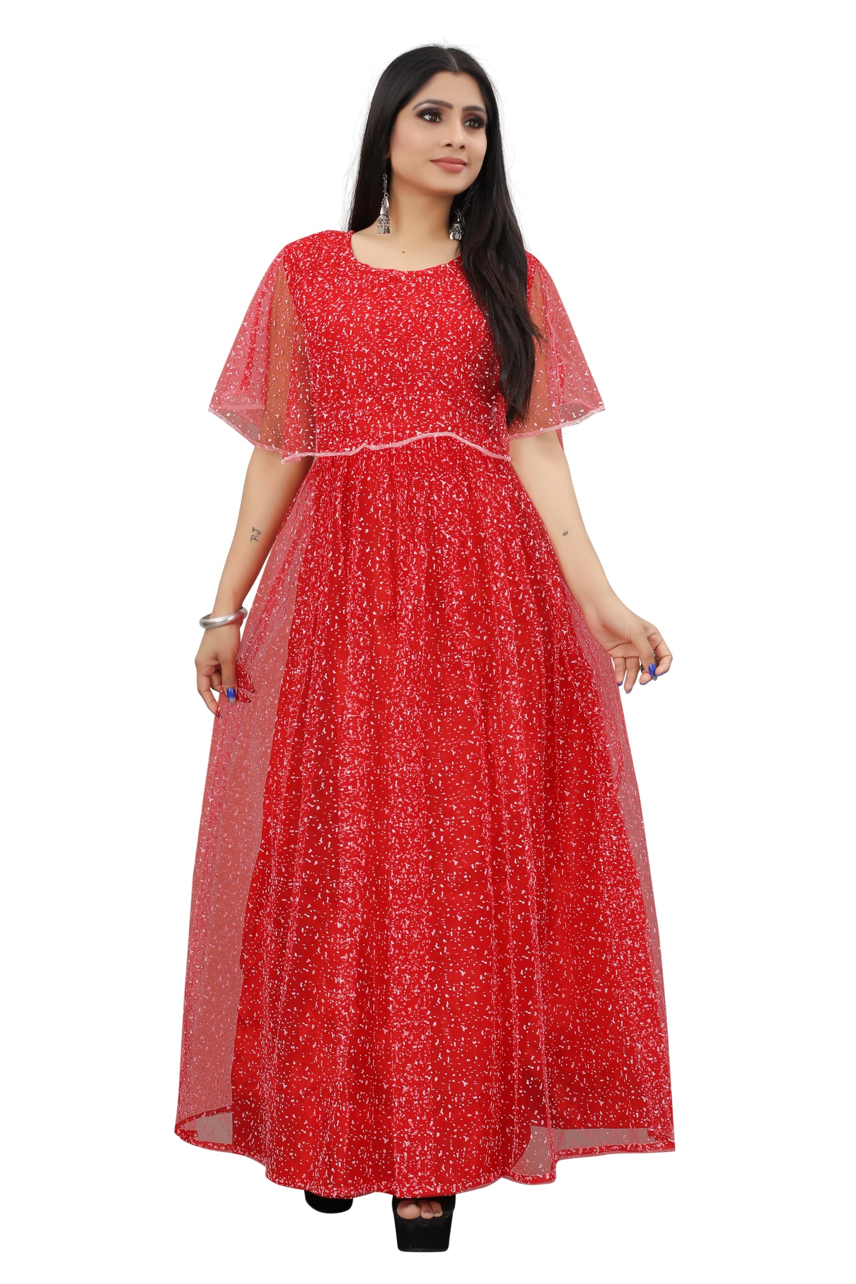 Women Anarkali Maxi Long Net with Silk Inner Ethnic Flared Gown for Girl/Women Semi Stitched Gown-image-16